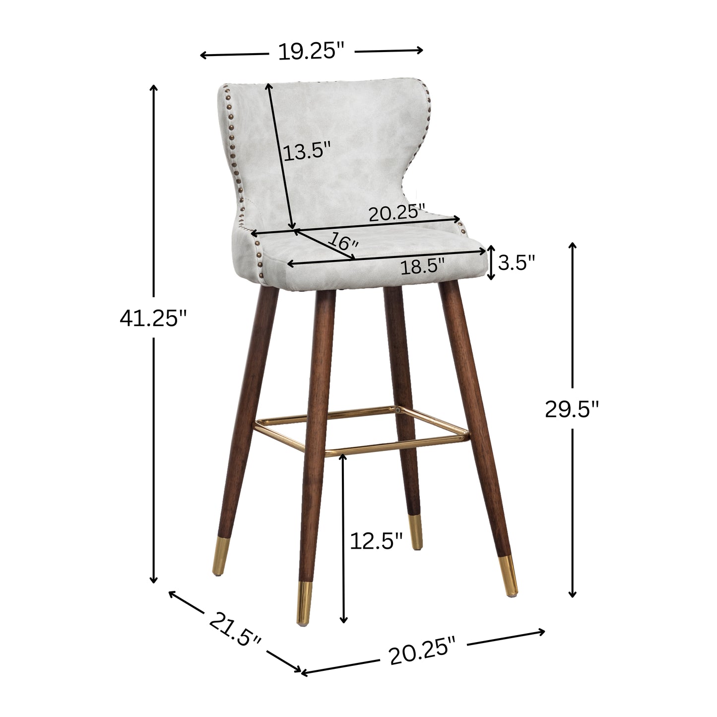 Roundhill Furniture Nevis Mid-century Modern Faux Leather Tufted Nailhead Trim Barstool, White, Set of 2