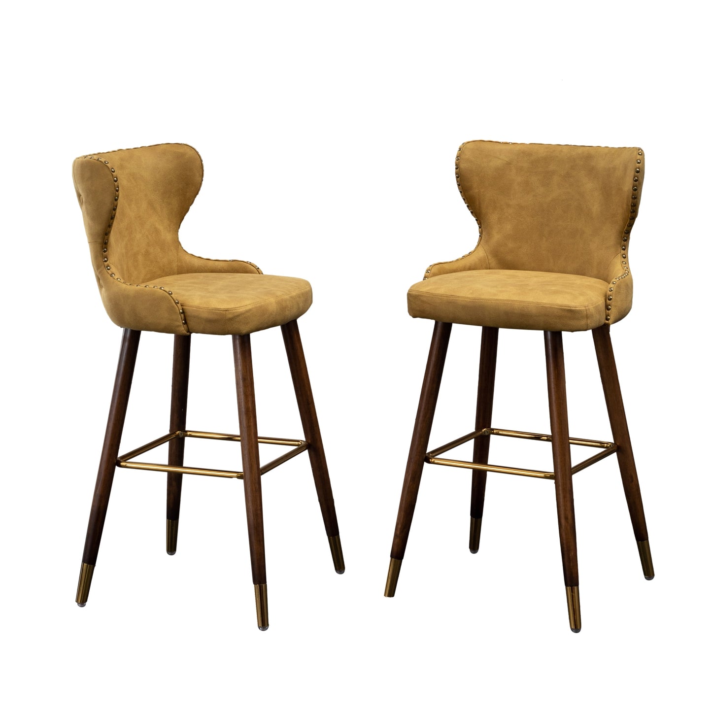 Roundhill Furniture Nevis Mid-century Modern Faux Leather Tufted Nailhead Trim Barstools, Set of 2