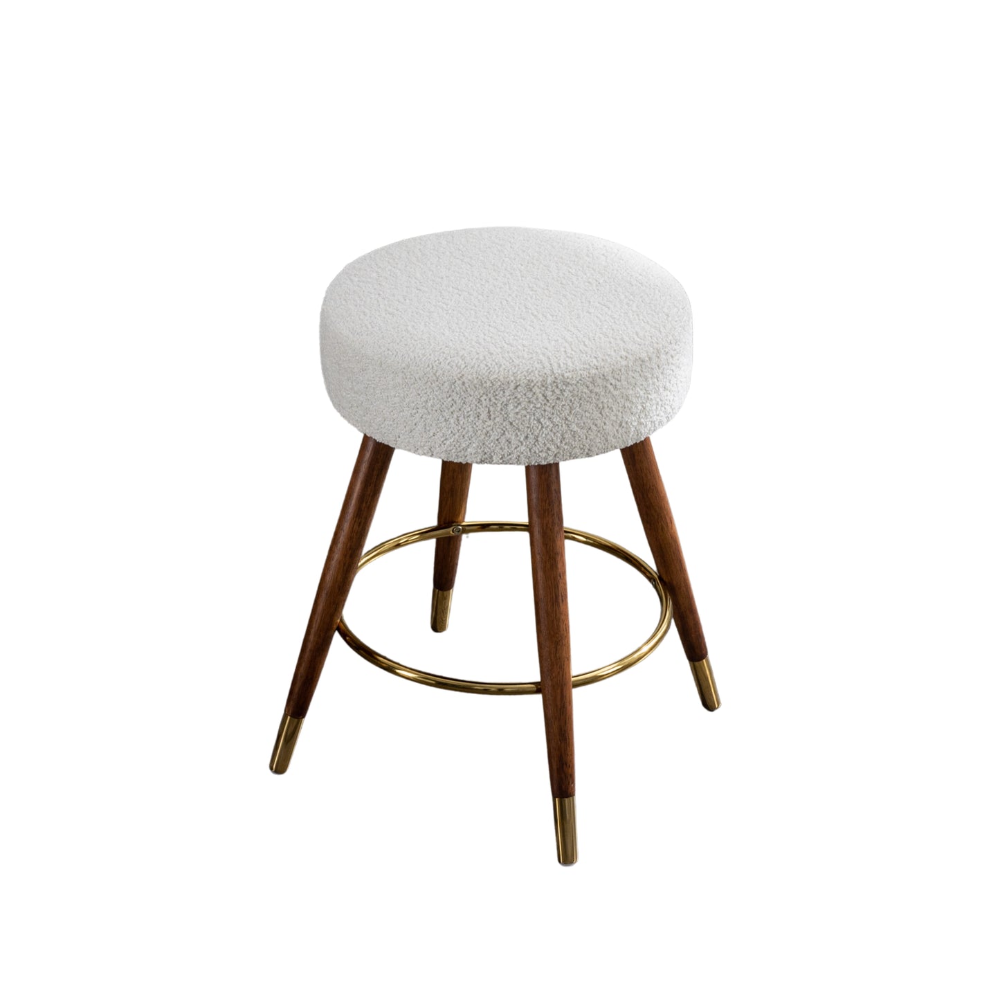 MoMo Boucle Upholstered Counter Height Stool, 360 Swivel, White