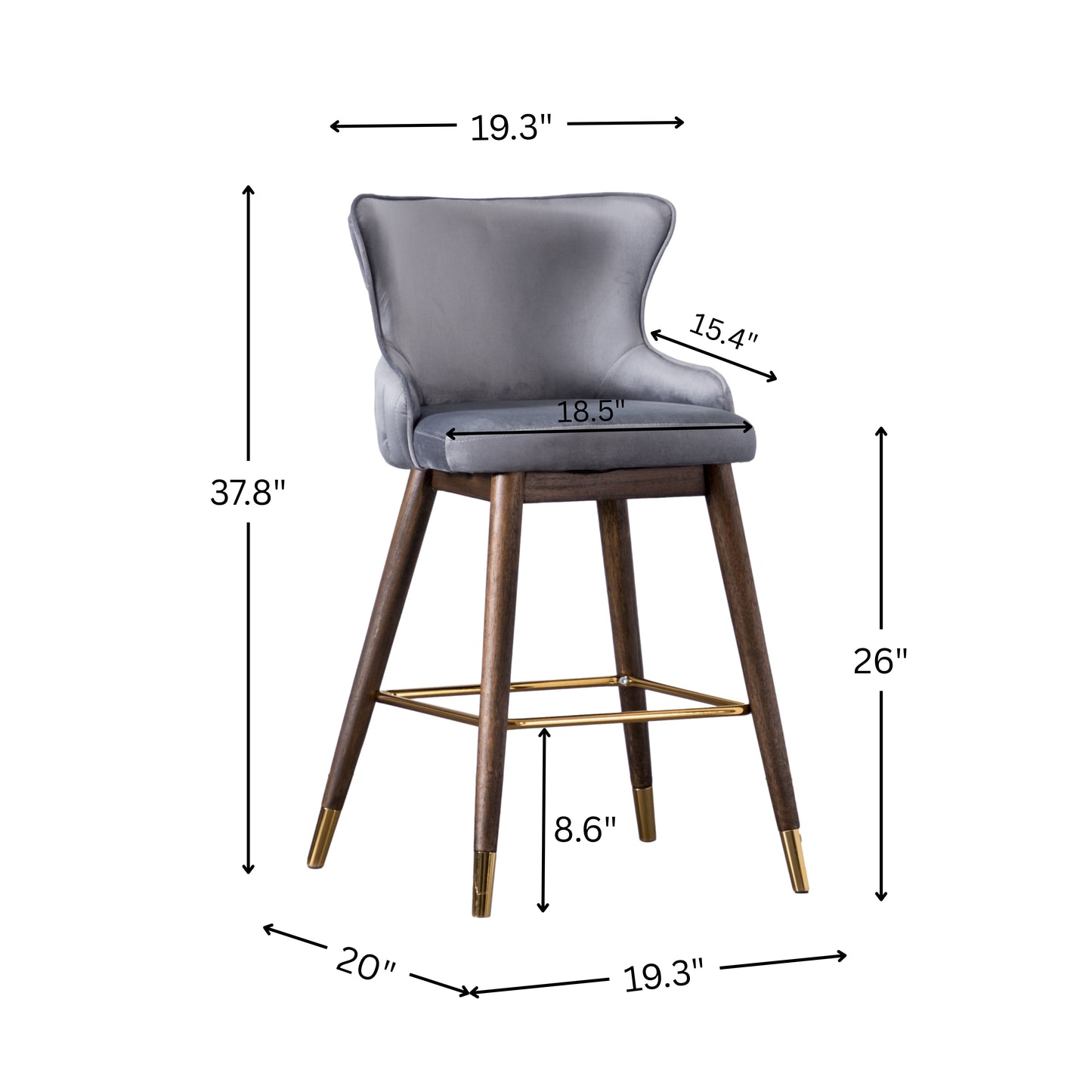 Leland Fabric Upholstered Counter Height Wingback Stools, Set of 2, Gray