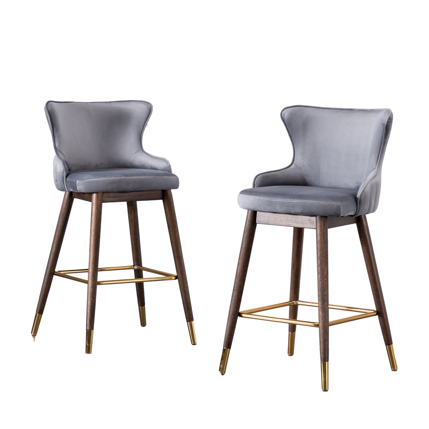 Roundhill Furniture Leland Fabric Upholstered Wingback Bar Stools, Gray, Set of 2
