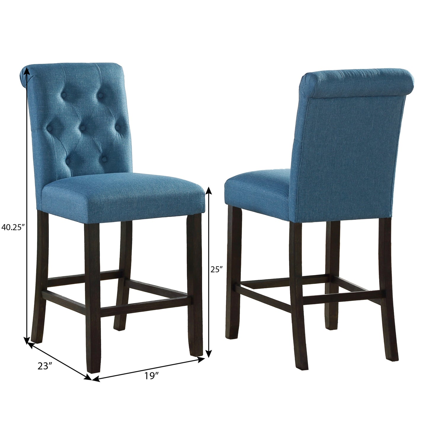 Leviton Solid Wood Tufted Asons Counter Height Stool, Set of 2, Blue