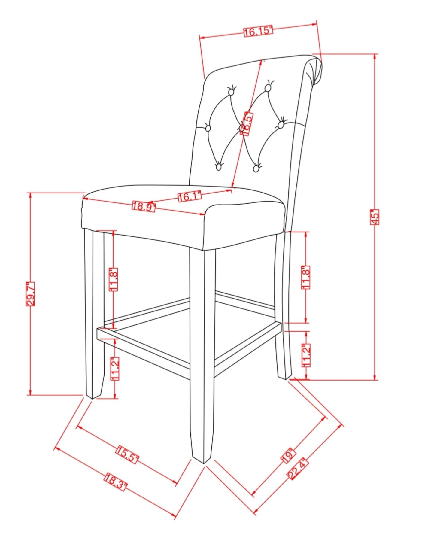 Leviton Solid Wood Tufted Asons Barstool, Set of 2, Blue