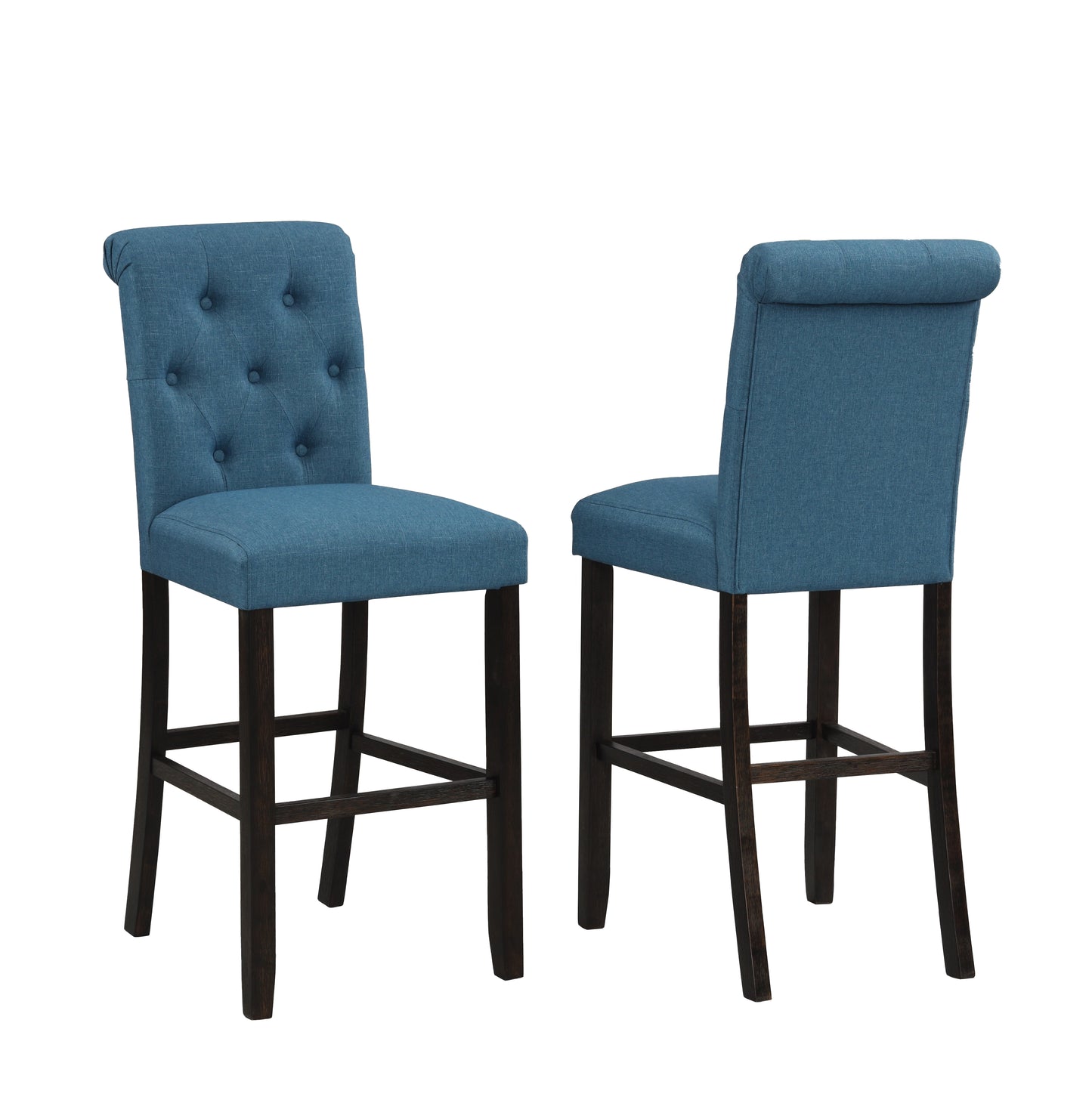 Roundhill Furniture Leviton Solid Wood Tufted Asons Barstool, Blue, Set of 2