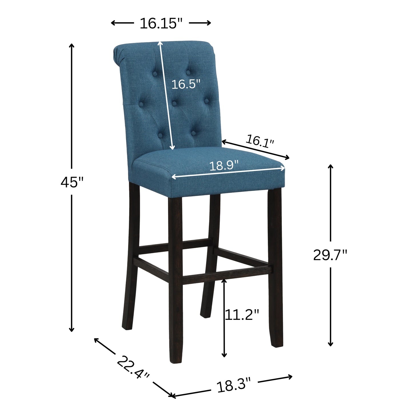 Leviton Solid Wood Tufted Asons Barstool, Set of 2, Blue