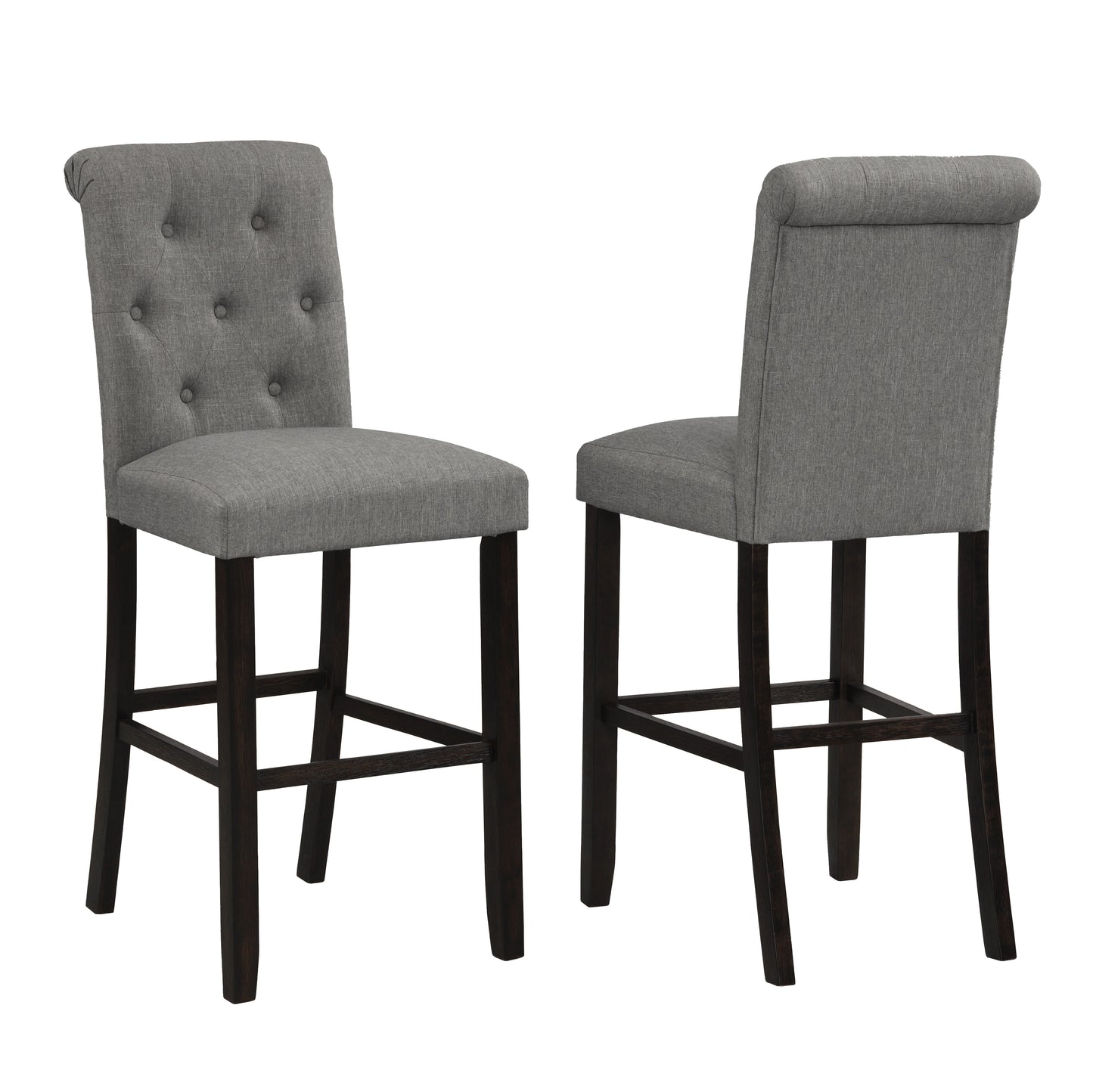 Roundhill Furniture Leviton Solid Wood Tufted Asons Barstool, Grey, Set of 2