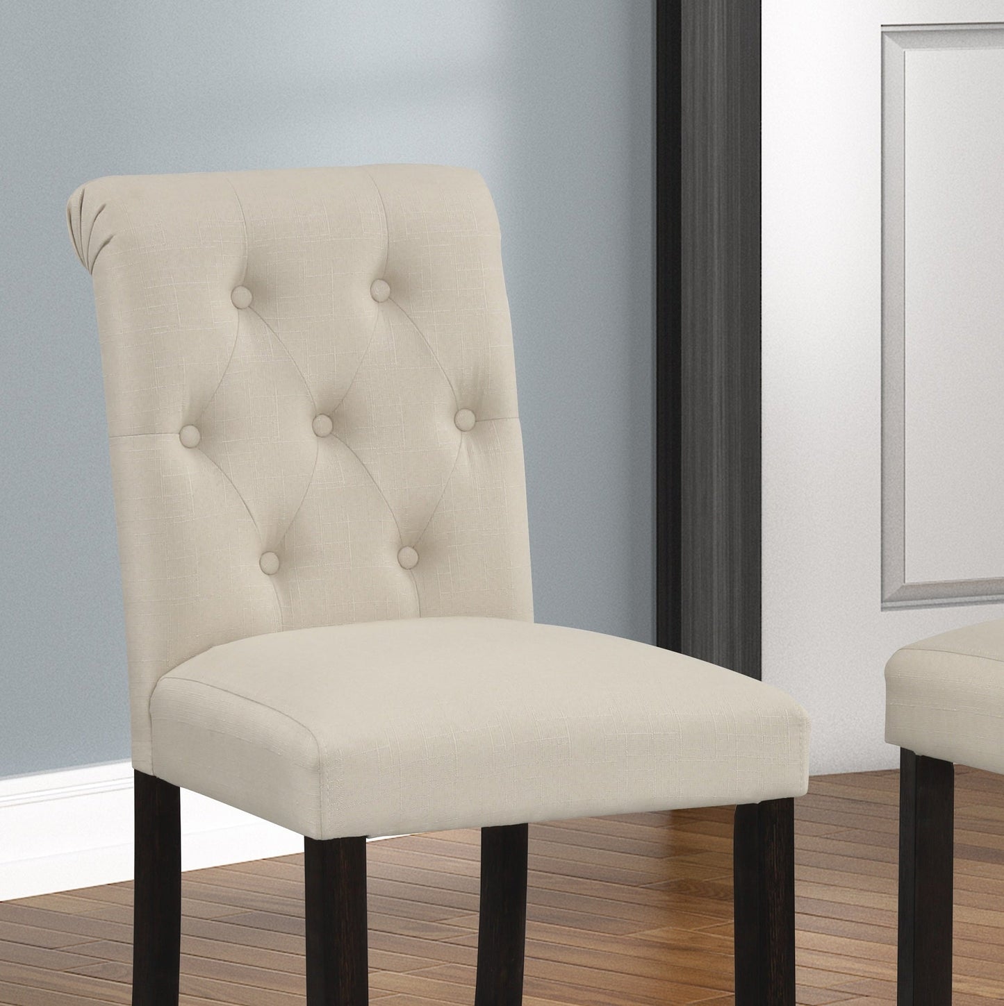 Roundhill Furniture Leviton Solid Wood Tufted Asons Barstool, Tan, Set of 2