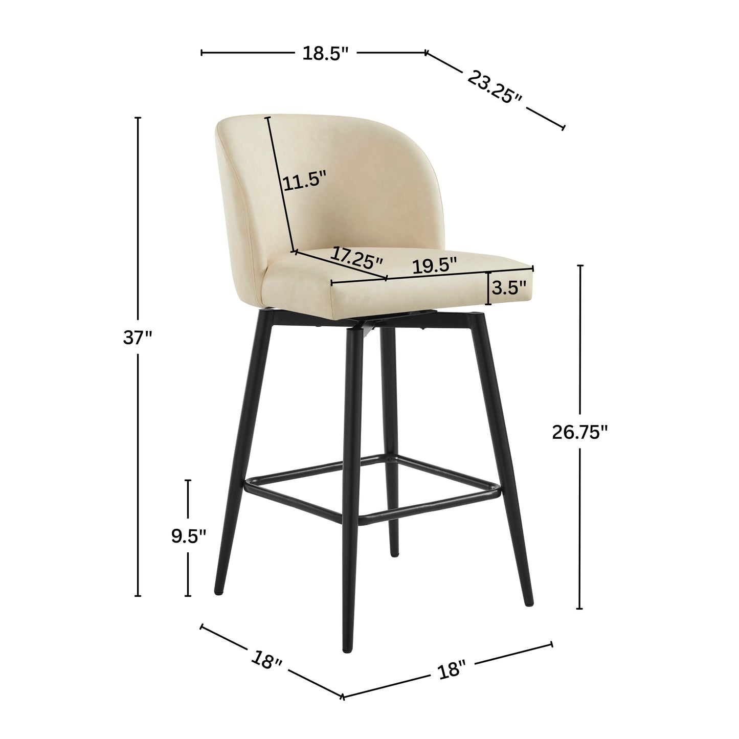 Roundhill Furniture Rhythm Modern Upholstered Counter Height Stool, 360° Swivel, Set of 2