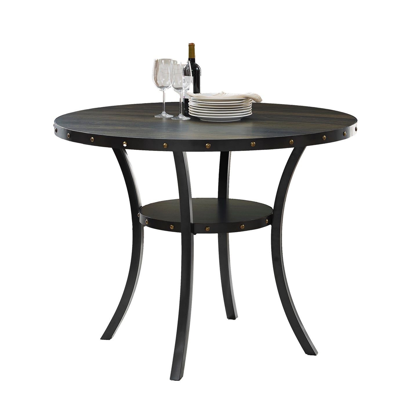 Biony Dining Collection Espresso Wood Counter Height Nailhead Dining Table