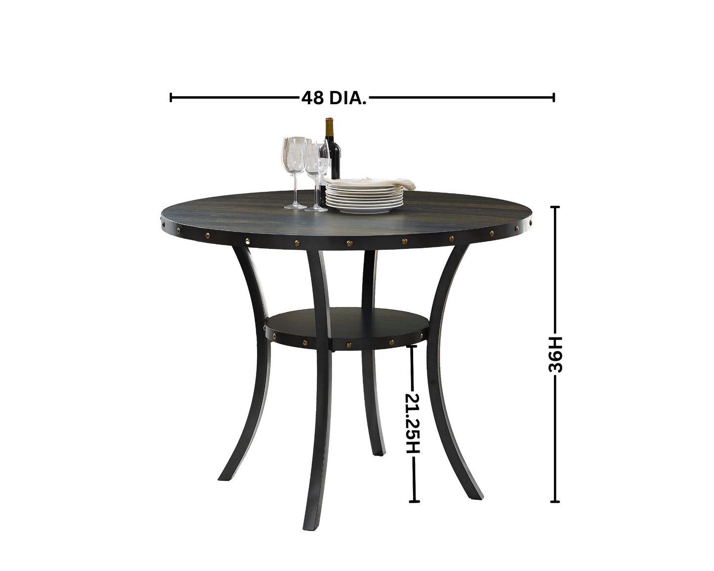 Roundhill Furniture Biony Espresso Wood Counter Height Dining Set with Gray Fabric Nailhead Stools