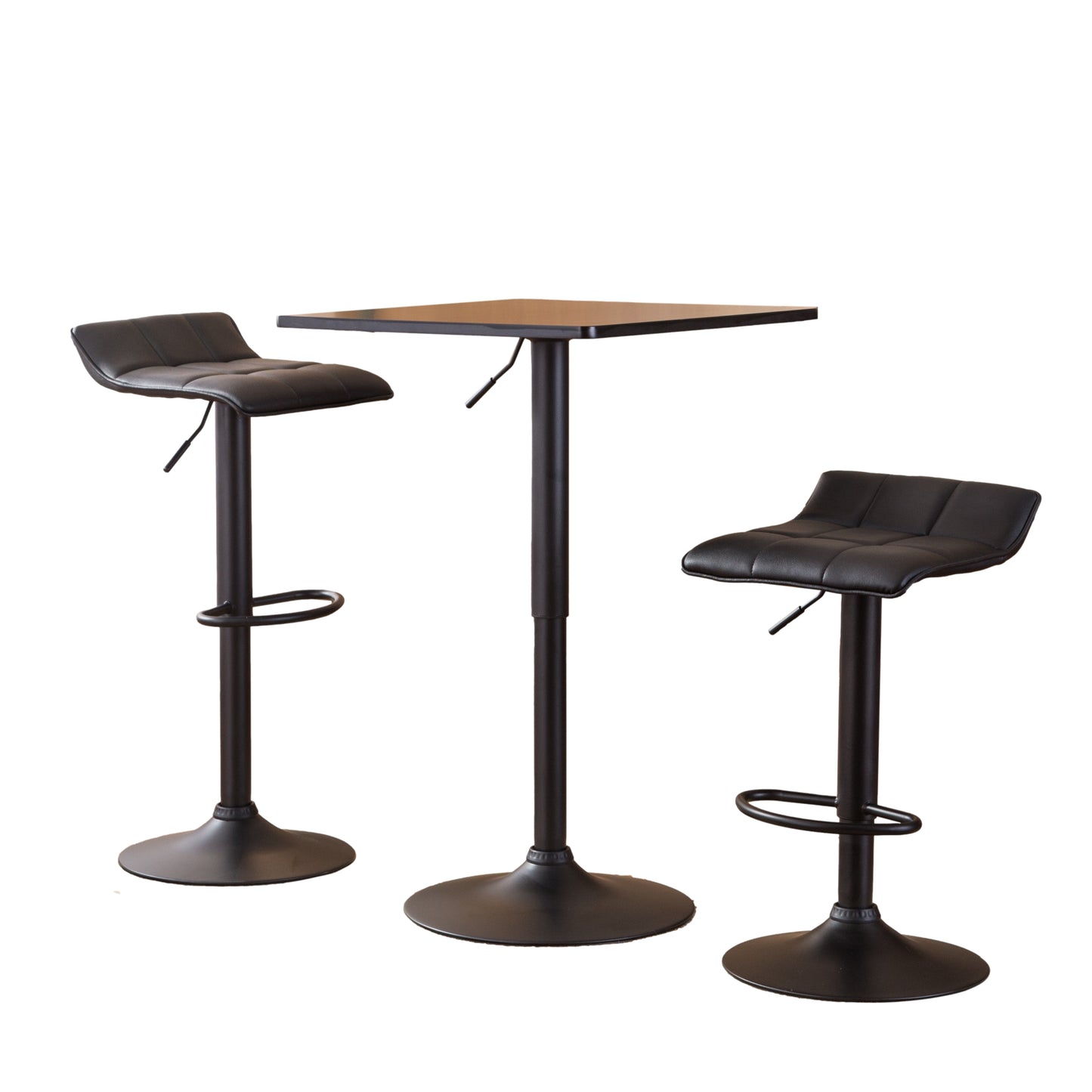 Roundhill Furniture Belham Black Square Adjustable Metal Base 3-Piece Bar Table Set