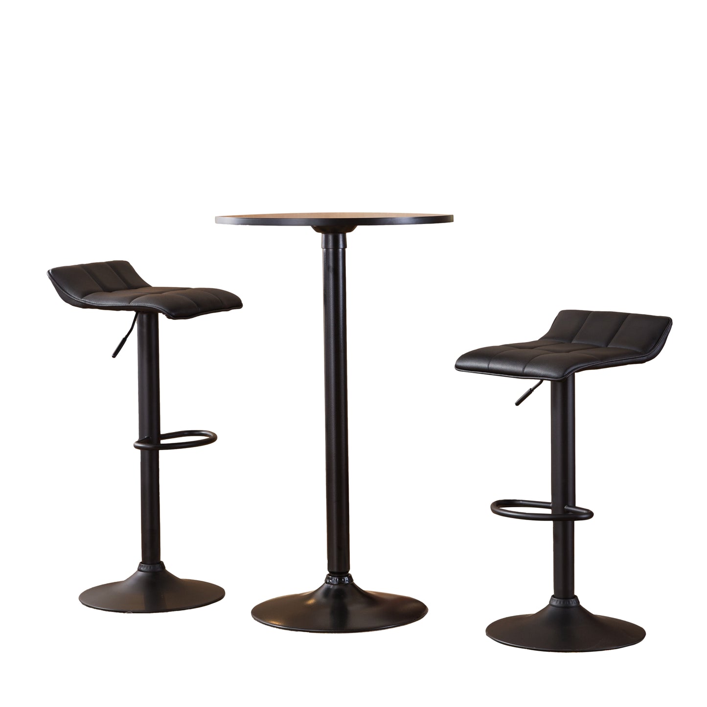 Roundhill Furniture Belham Black Round Adjustable Metal Base 3-Piece Bar Table Set