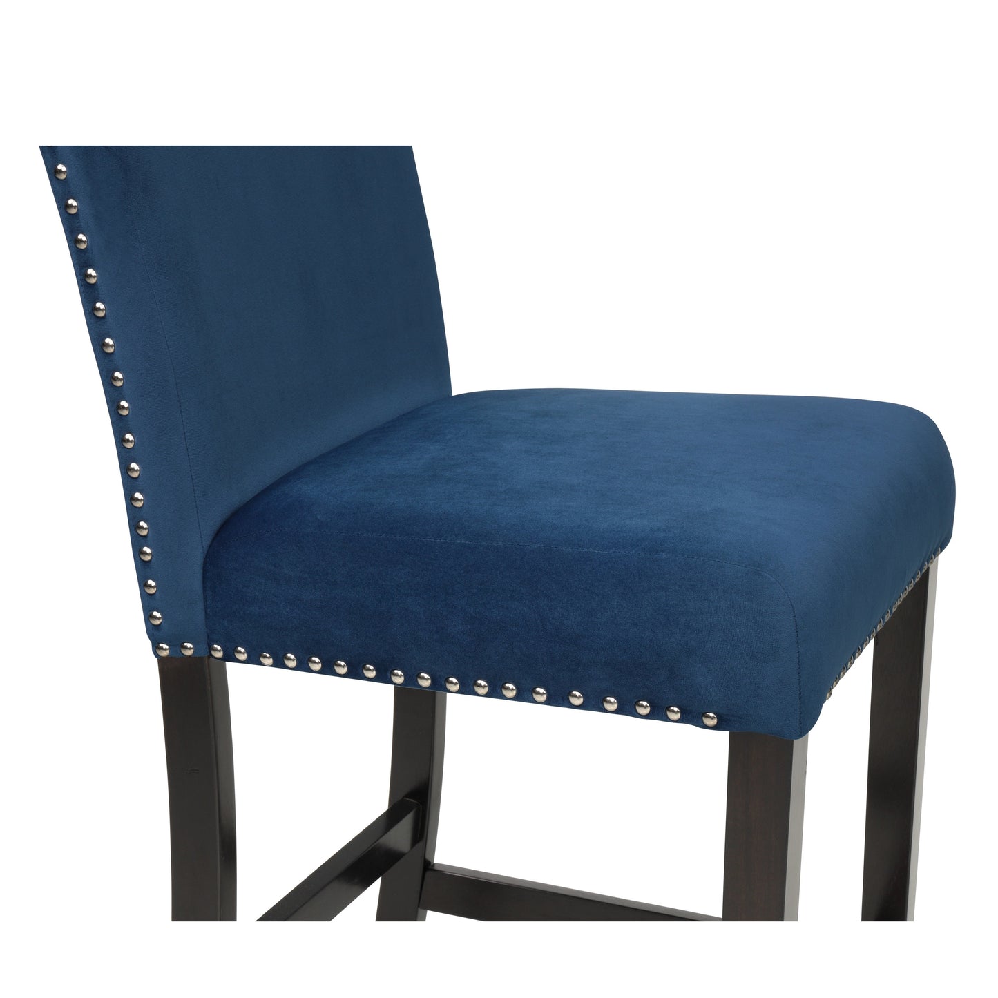 Roundhill Furniture Cobre Contemporary Velvet Counter Stool with Nailhead Trim, Blue, Set of 2