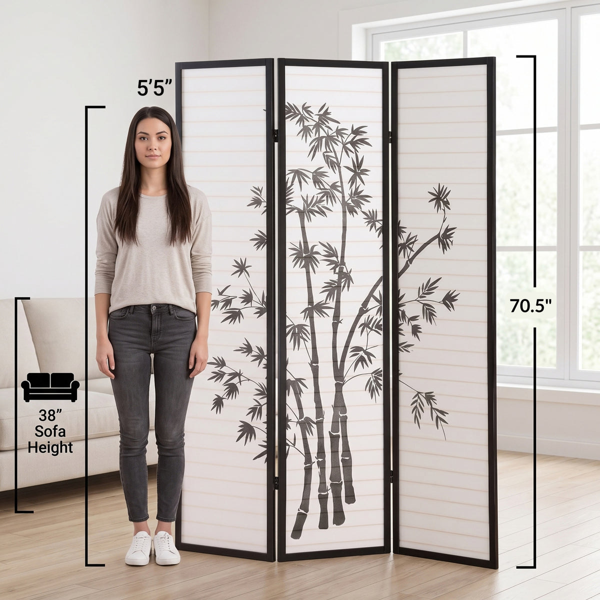 3 Panel Black Oriental Shoji Screen / Room Divider