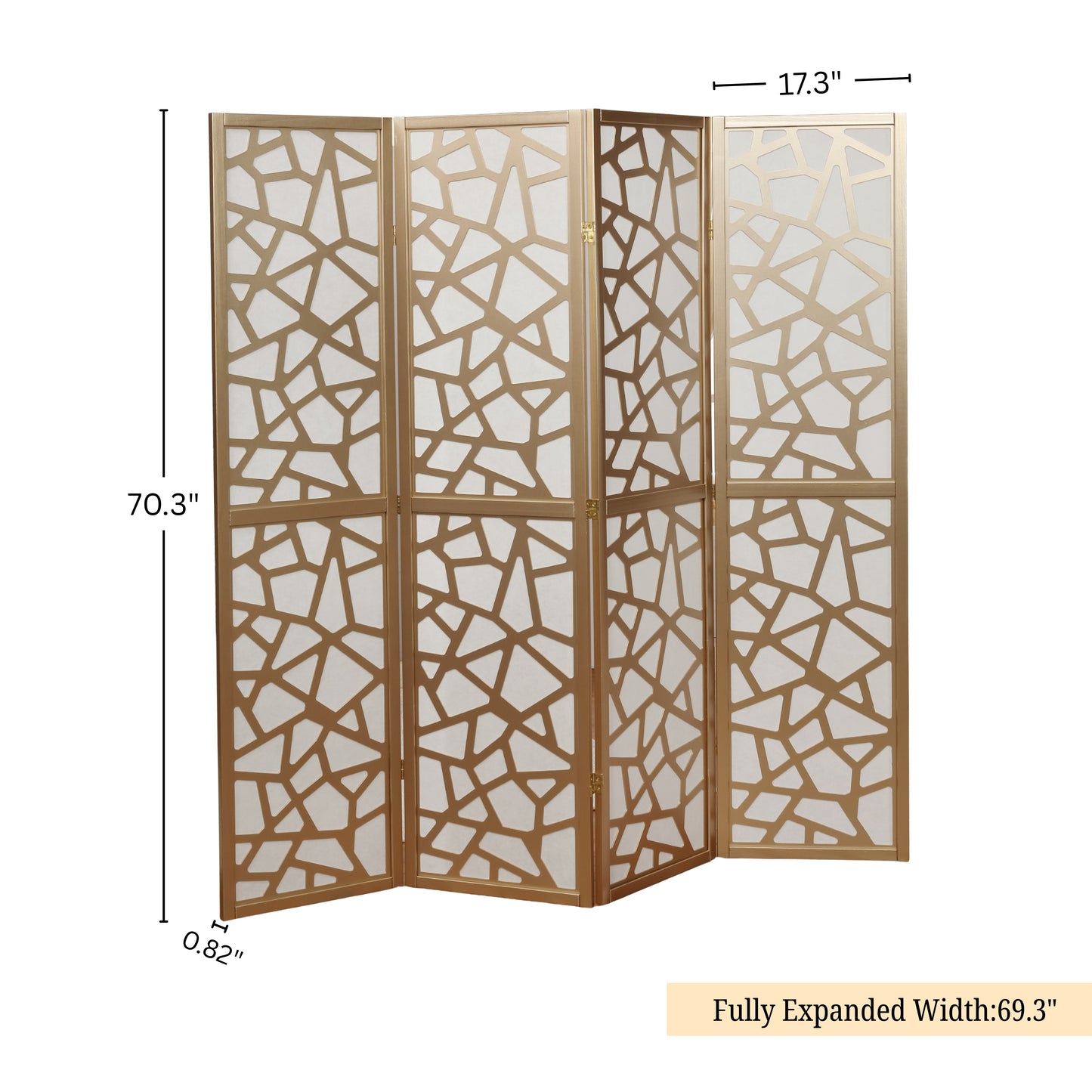 Giyano 4 Panel Screen Room Divider, Gold