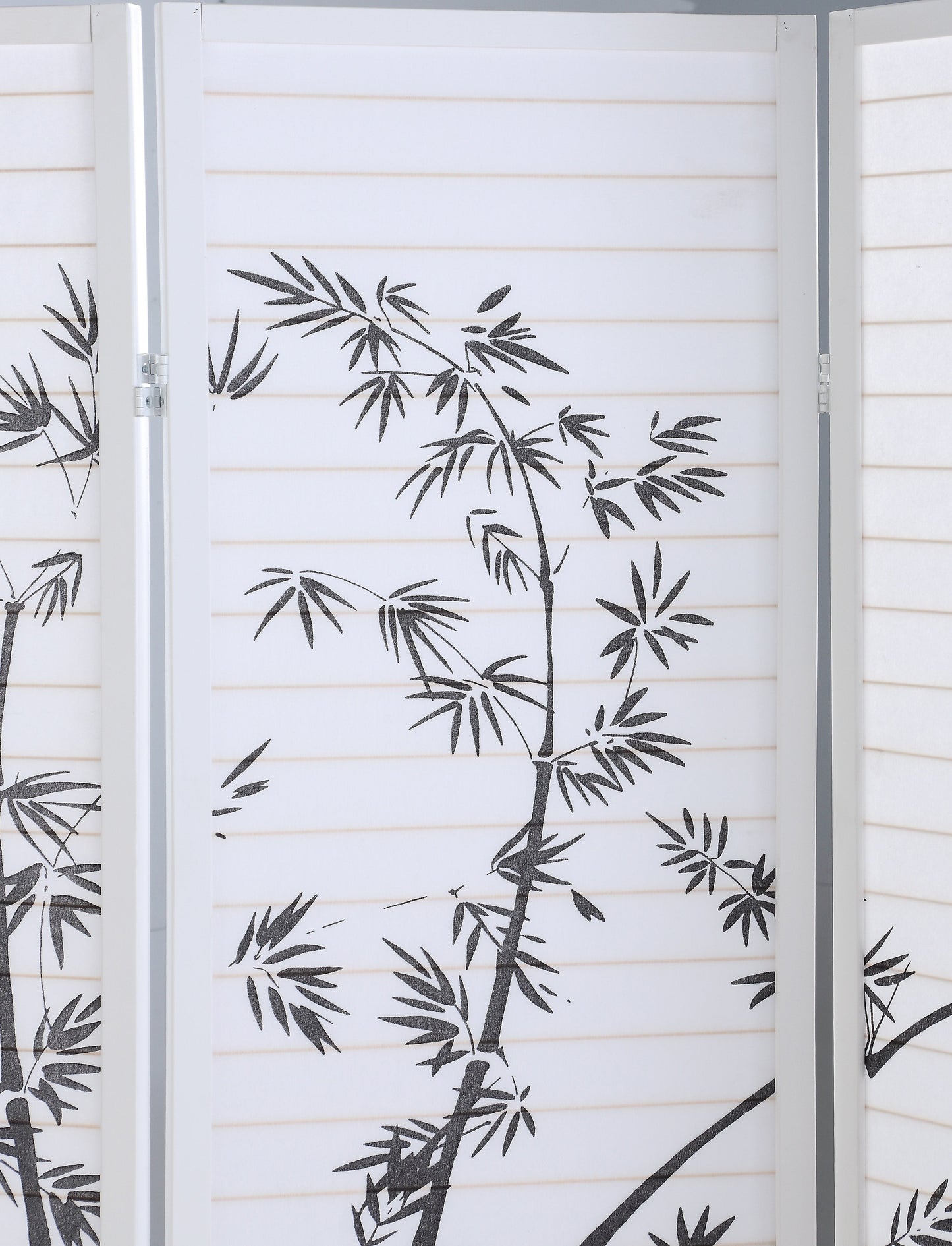 Roundhill Furniture Bamboo Print 4-Panel Framed Room Divider, White