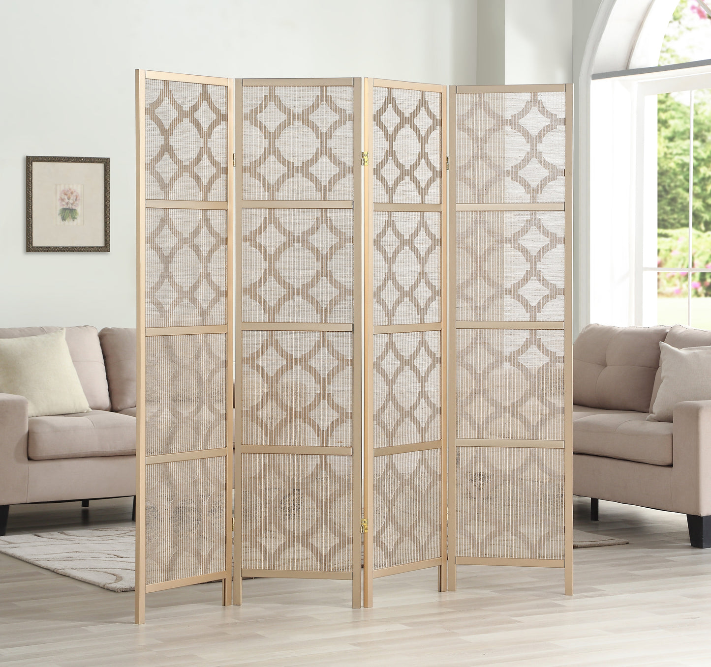 Roundhill Furniture Quarterfoil Diamond Design 4-Panel Room Divider