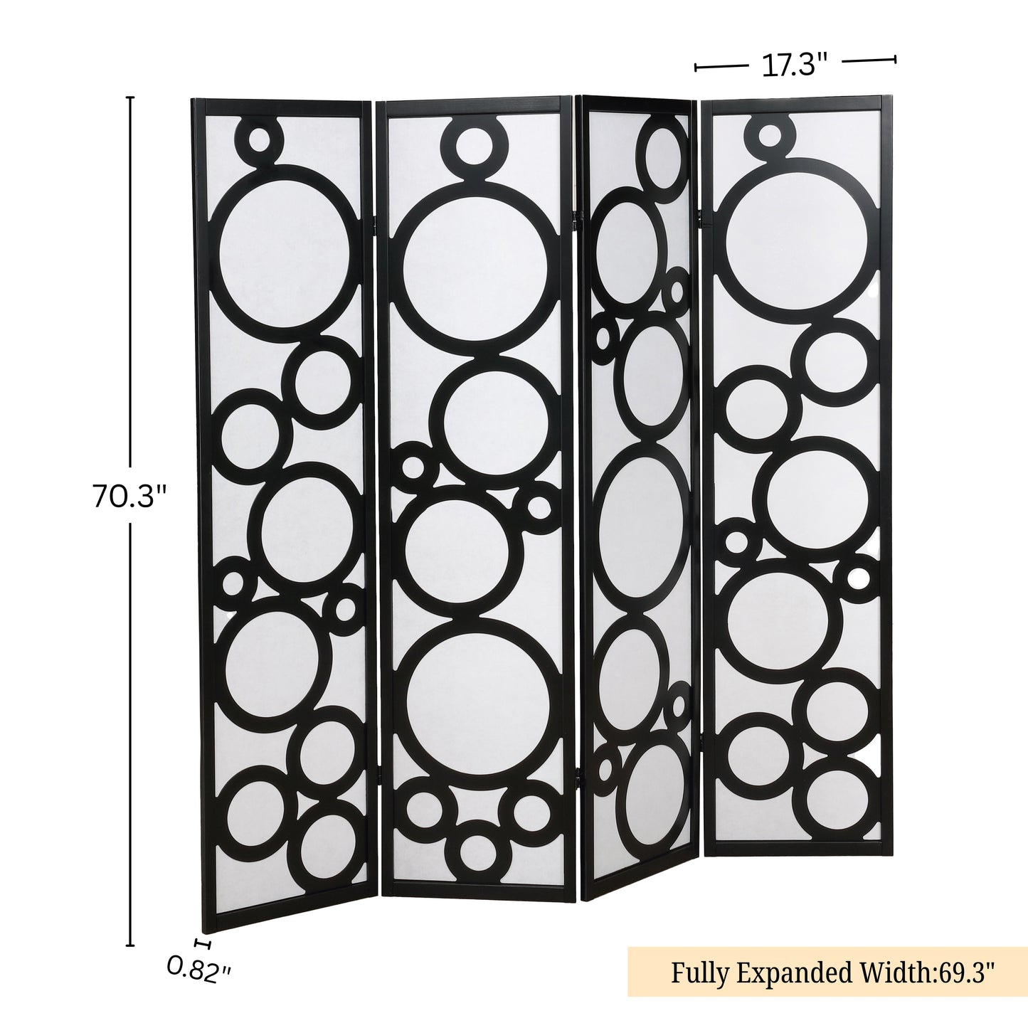 Arvada 4-Panel Wood Room Divider with Circle Pattern, Black