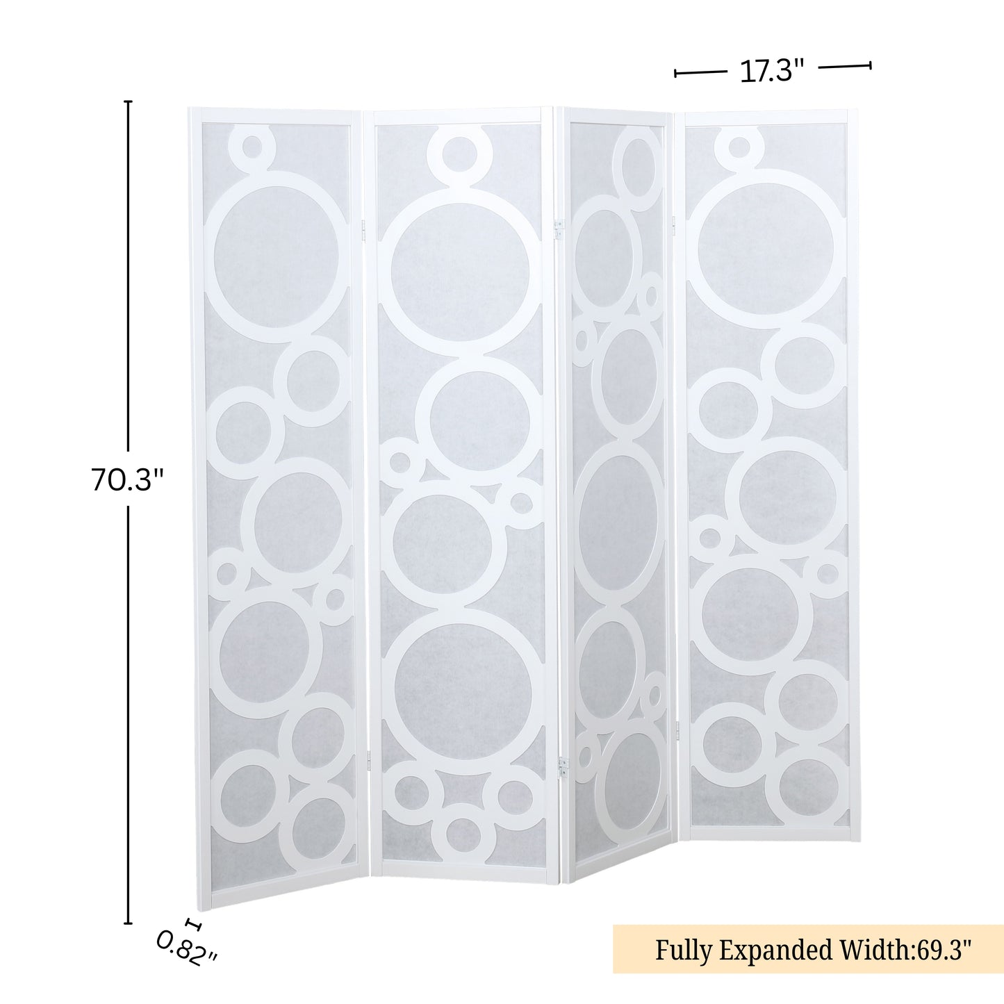 Arvada 4-Panel Wood Room Divider with Circle Pattern, White