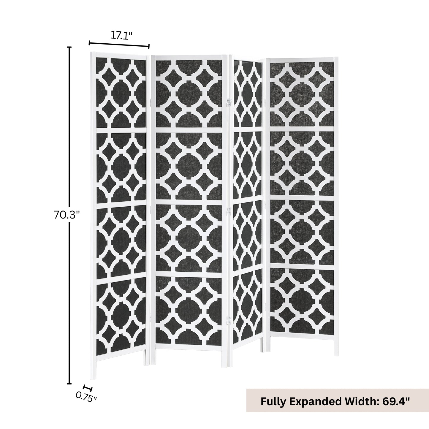 Roundhill Furniture Virelle 4-Panel Room Divider, Decorative Folding Freestanding Privacy Screen