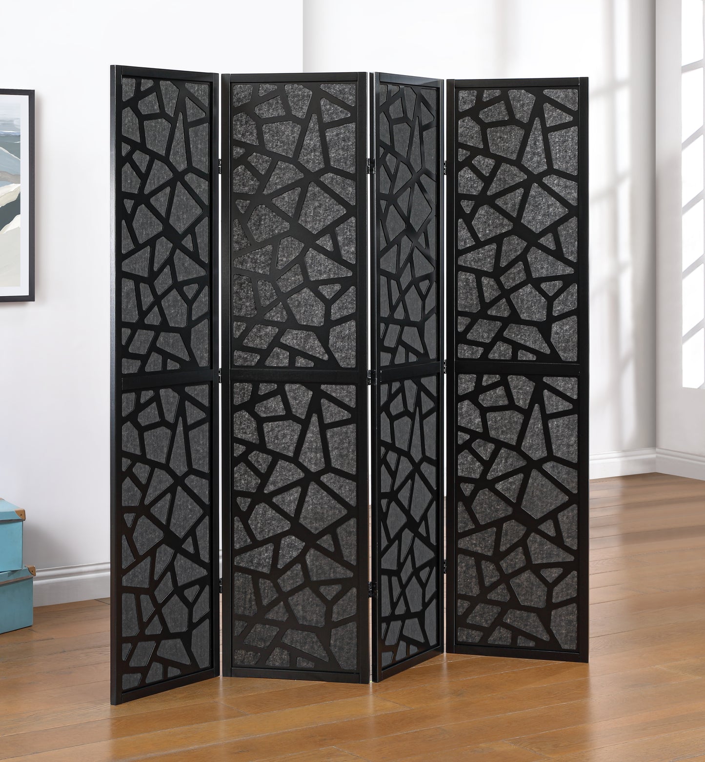 Roundhill Furniture Aurra 4-Panel Wood Room Divider, Folding Portable Partition Screen