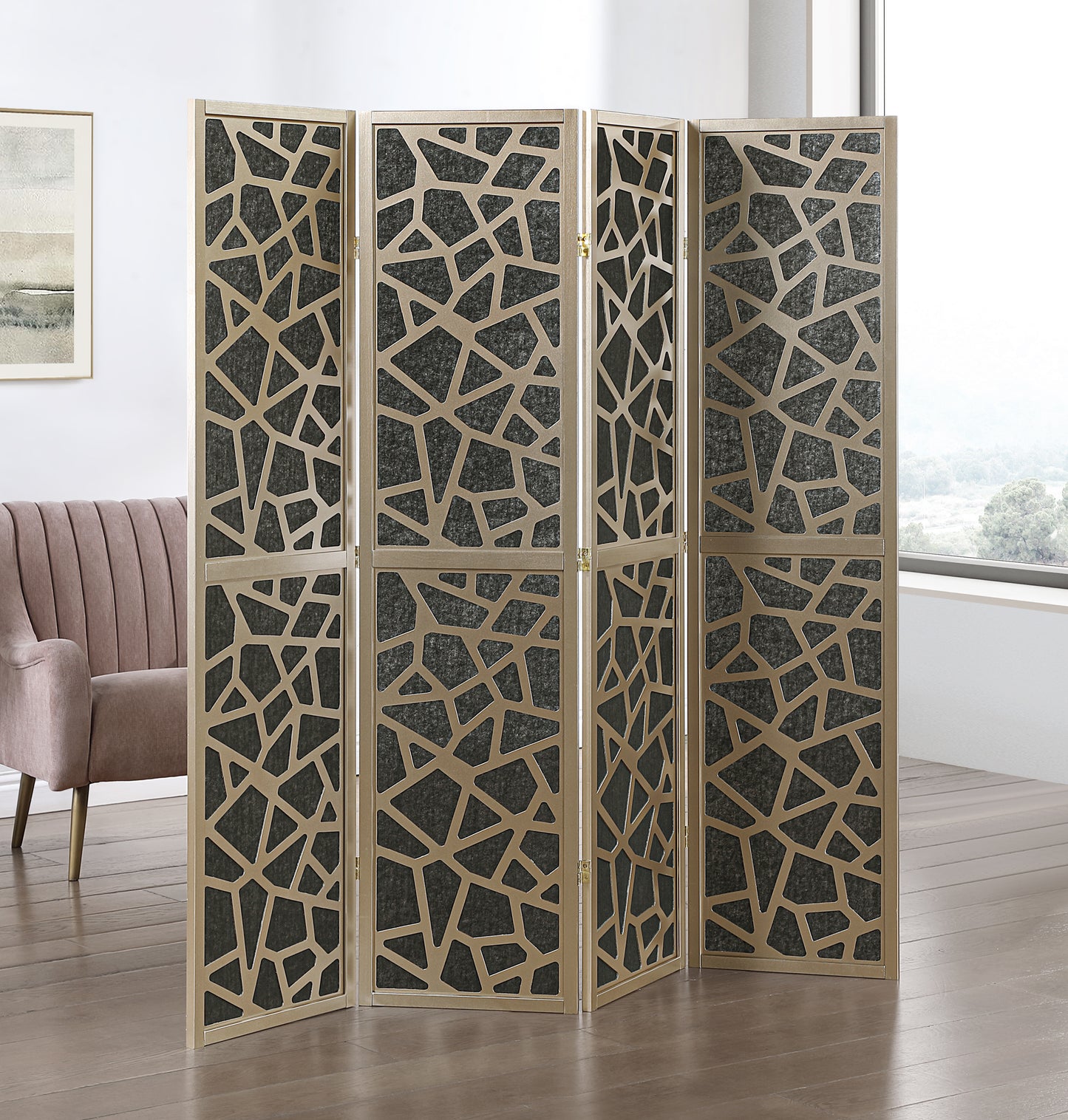 Roundhill Furniture Aurra 4-Panel Wood Room Divider, Folding Portable Partition Screen