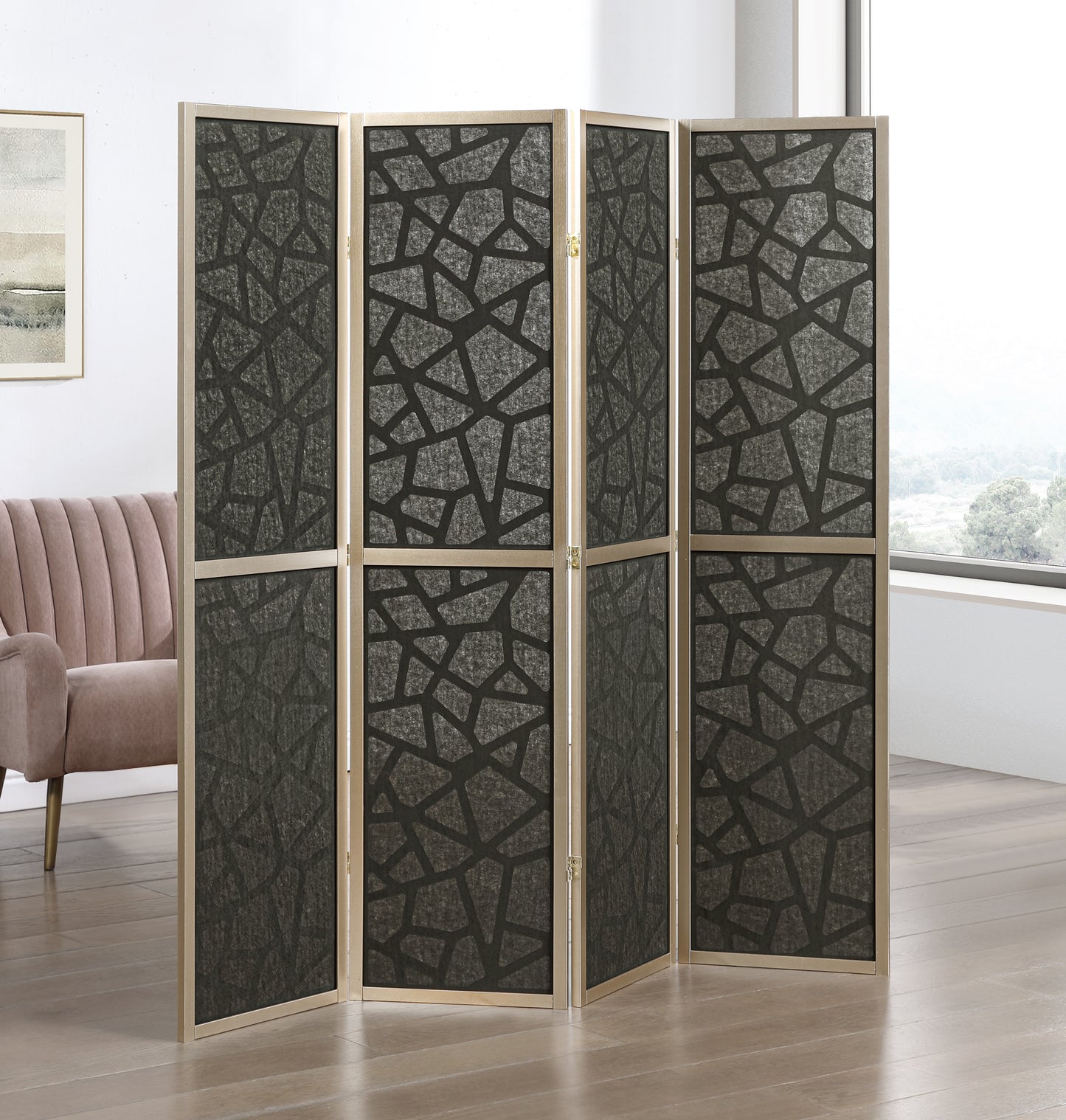 Roundhill Furniture Aurra 4-Panel Wood Room Divider, Folding Portable Partition Screen