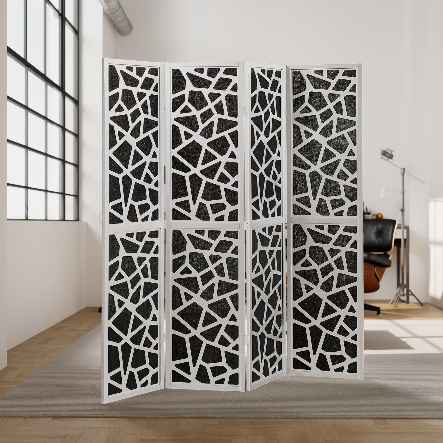 Roundhill Furniture Aurra 4-Panel Wood Room Divider, Folding Portable Partition Screen
