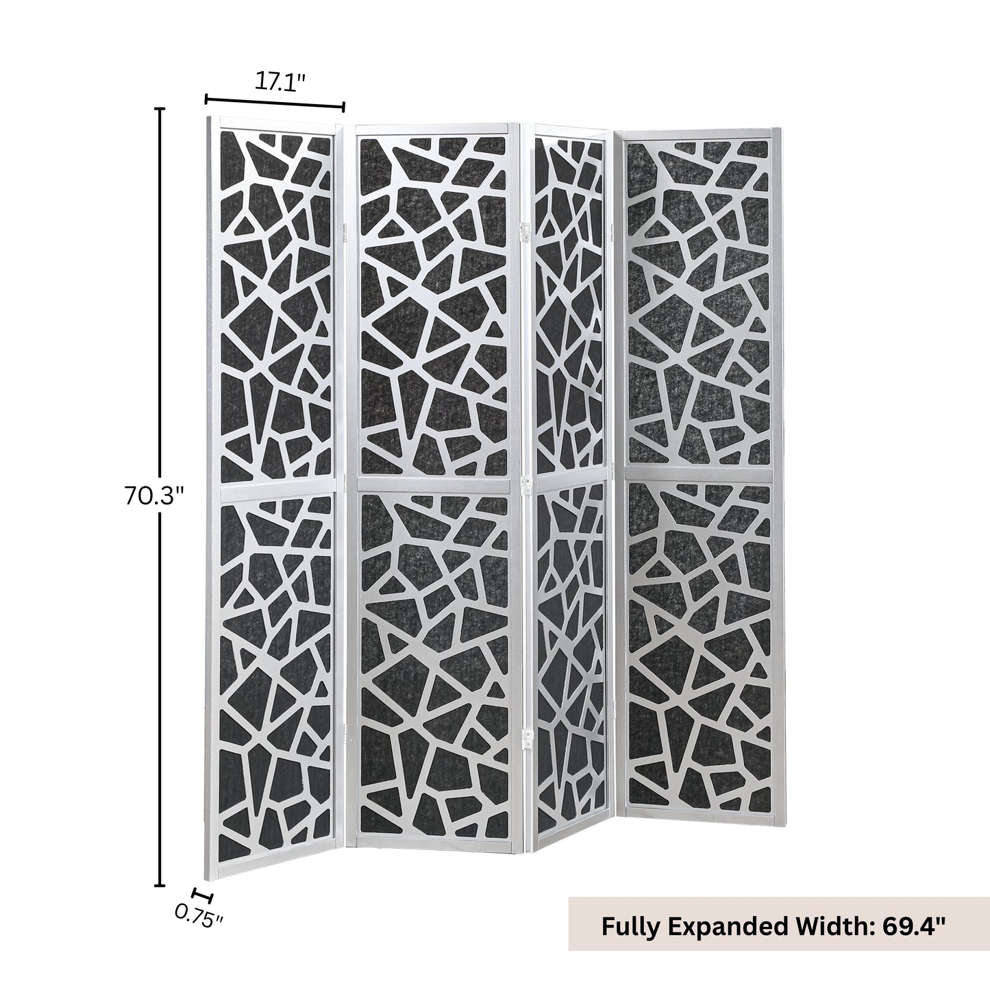 Roundhill Furniture Aurra 4-Panel Wood Room Divider, Folding Portable Partition Screen