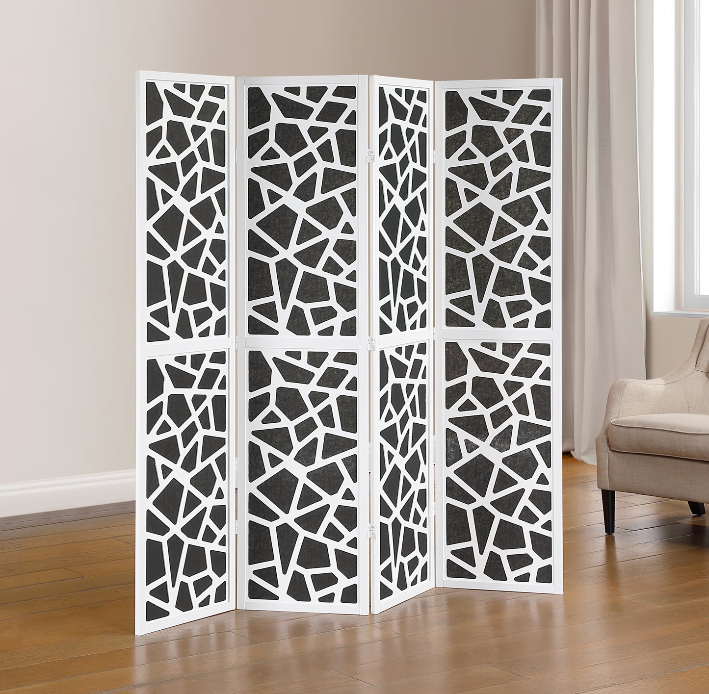 Roundhill Furniture Aurra 4-Panel Wood Room Divider, Folding Portable Partition Screen