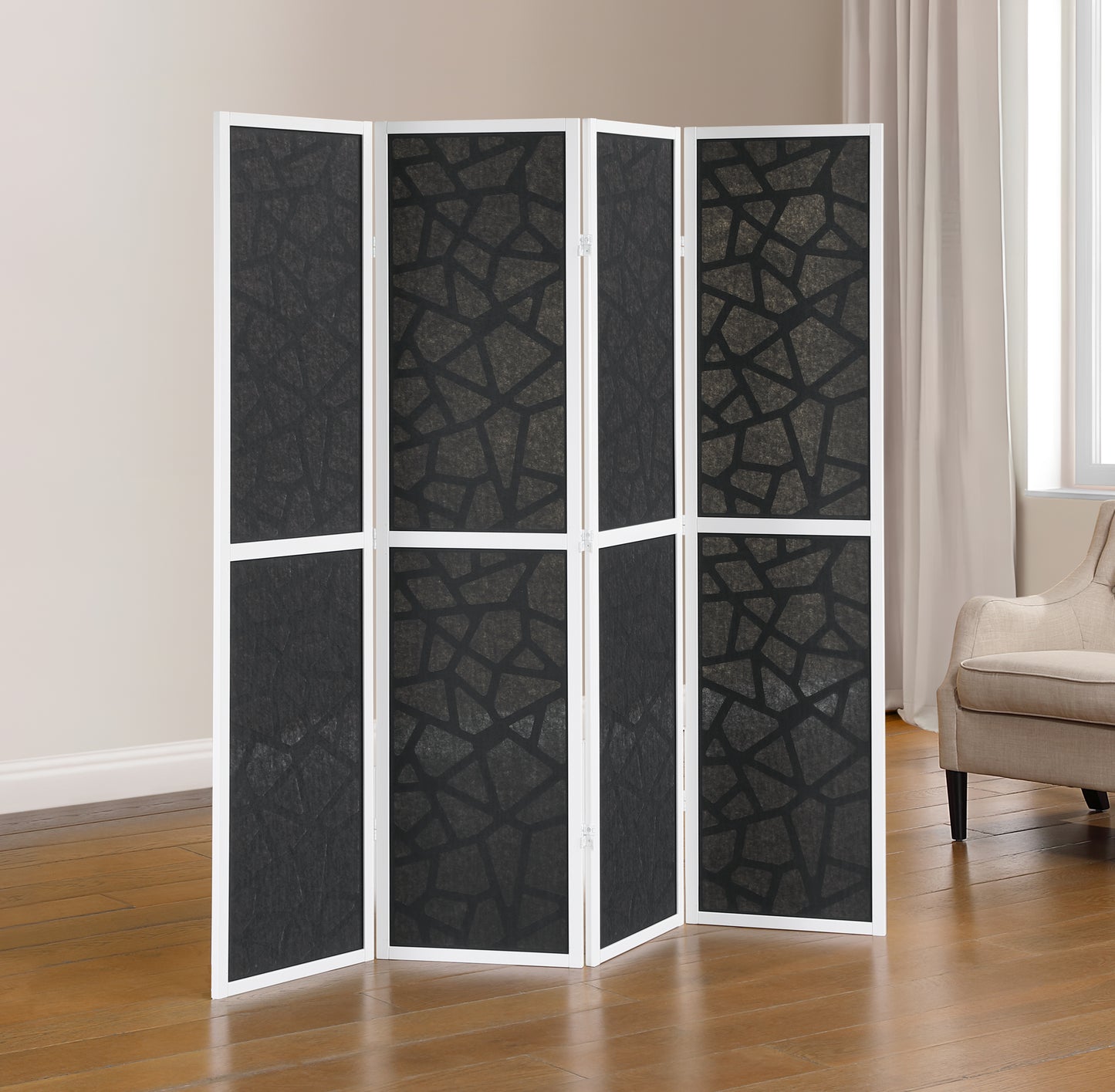 Roundhill Furniture Aurra 4-Panel Wood Room Divider, Folding Portable Partition Screen