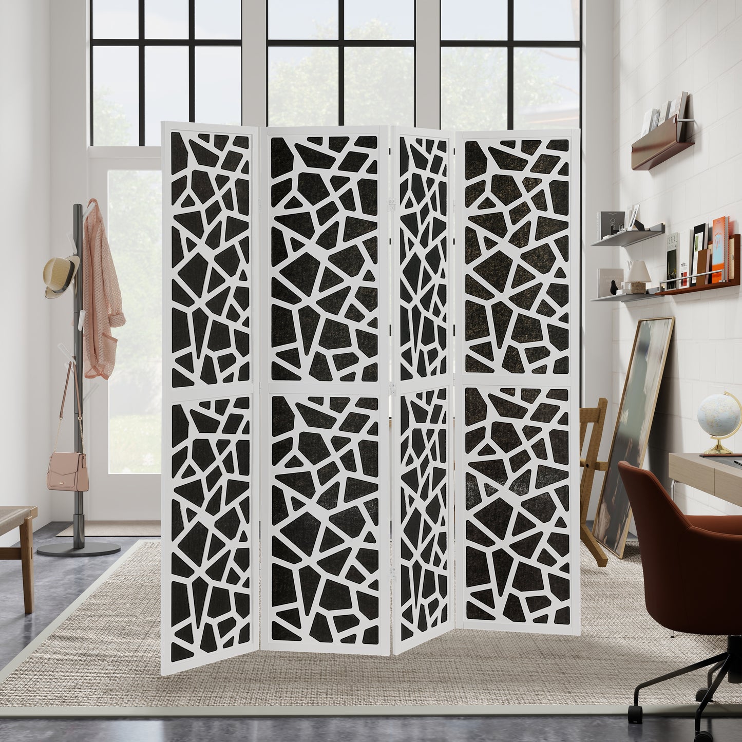 Roundhill Furniture Aurra 4-Panel Wood Room Divider, Folding Portable Partition Screen