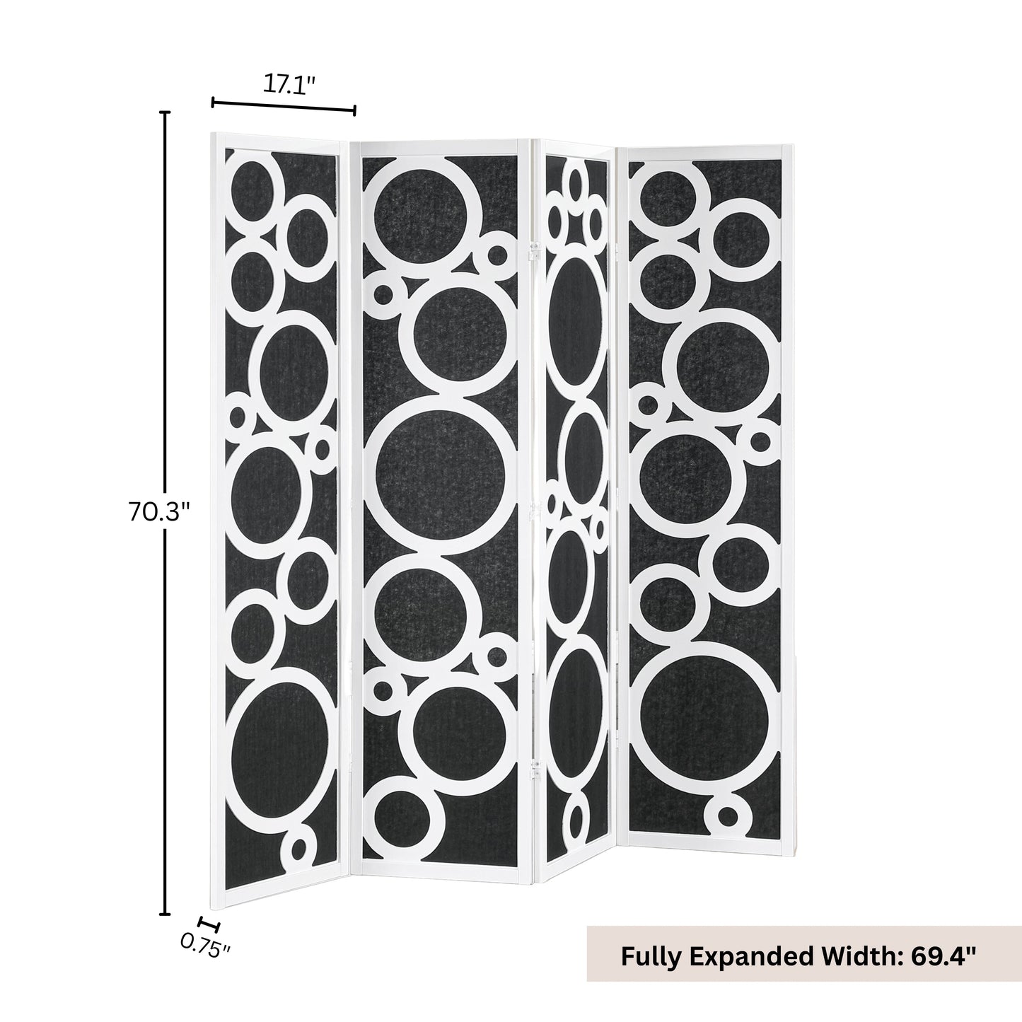 Roundhill Furniture Tavari 4-Panel Room Divider, Decorative Folding Freestanding Privacy Screen