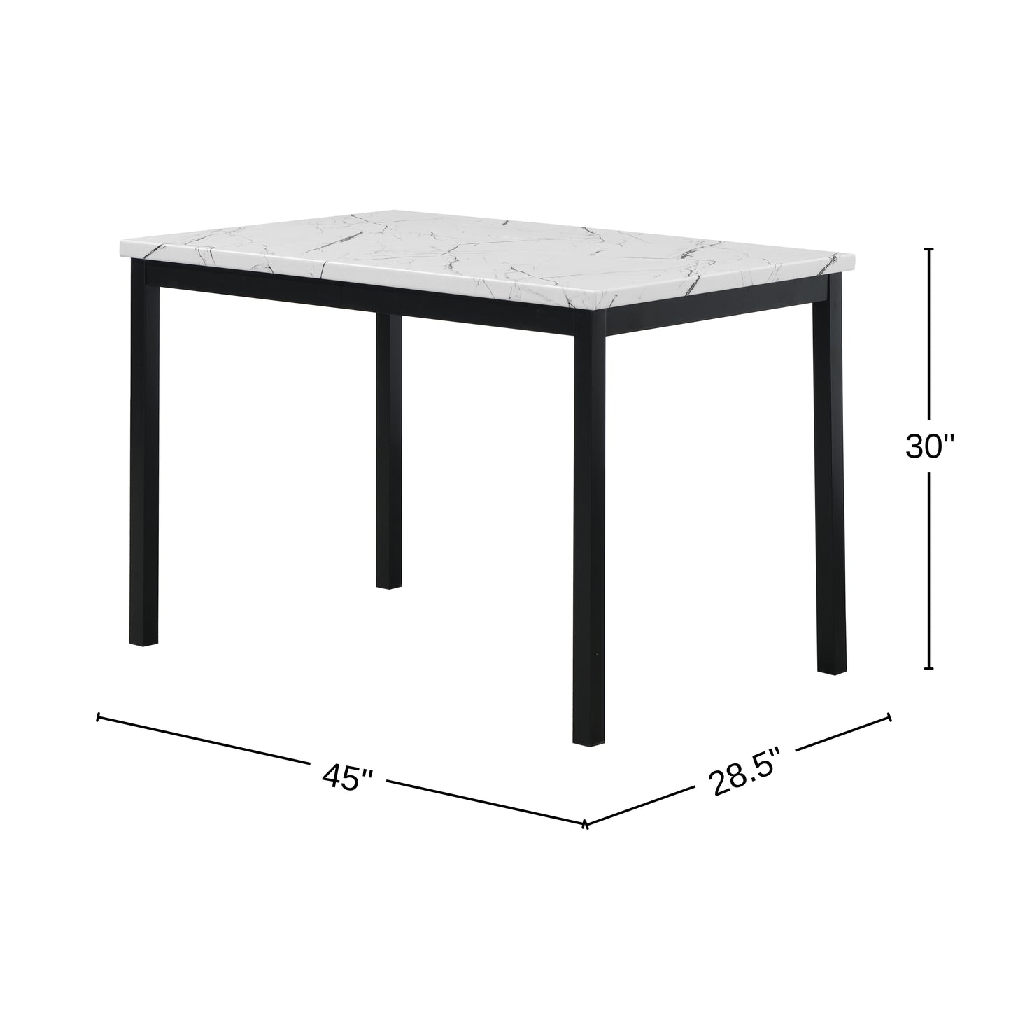Noyes Metal Dining Table with Laminated Faux Marble Top, Off-White