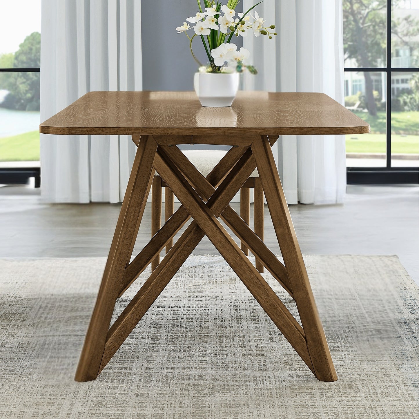 Roundhill Furniture Avery 5-Piece Dining Set, Tripod-Cross Dining Table with 4 Stylish Chairs, Light Oak