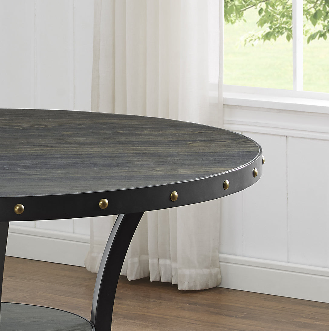Roundhill Furniture Biony Espresso Wood Dining Set with Fabric Nailhead Chairs