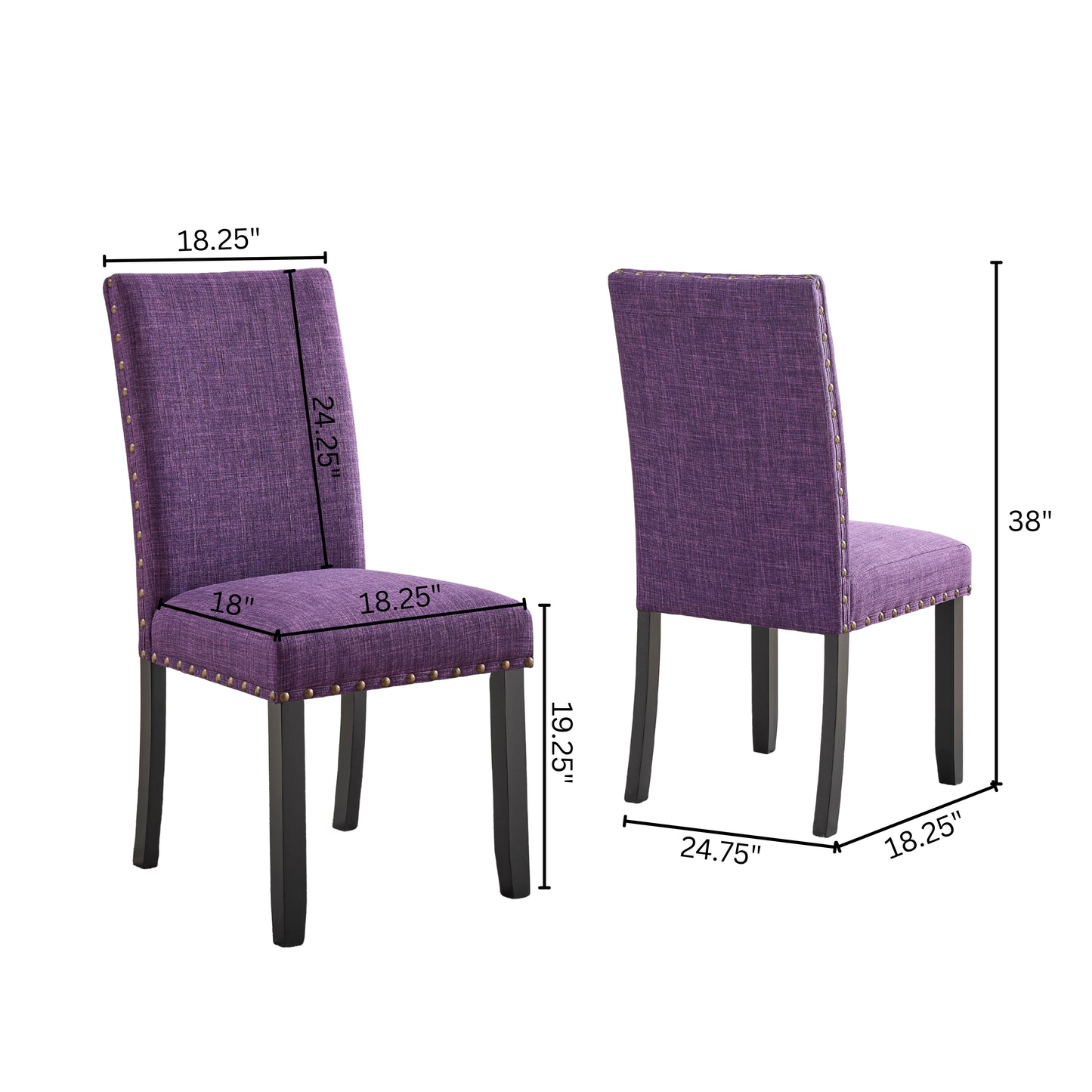 Roundhill Furniture Biony Espresso Wood Dining Set with Fabric Nailhead Chairs