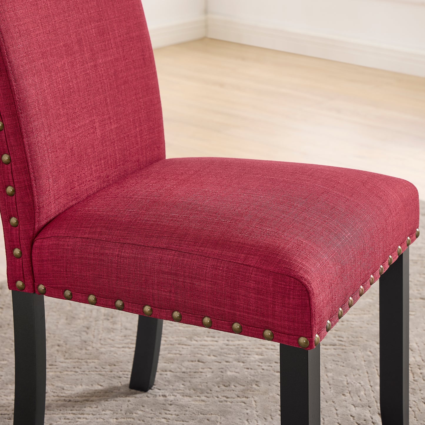 Roundhill Furniture Biony Espresso Wood Dining Set with Fabric Nailhead Chairs