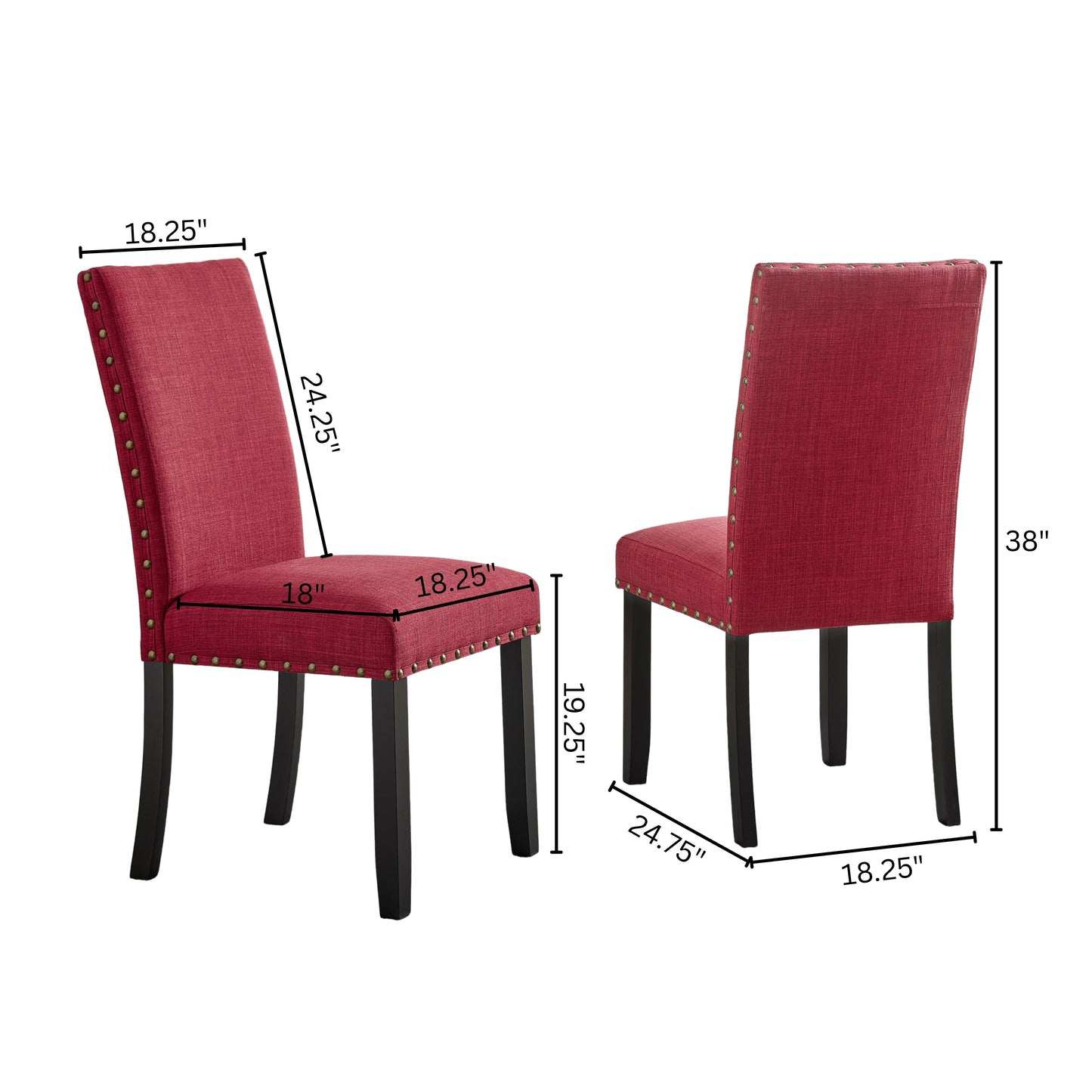 Roundhill Furniture Biony Espresso Wood Dining Set with Fabric Nailhead Chairs