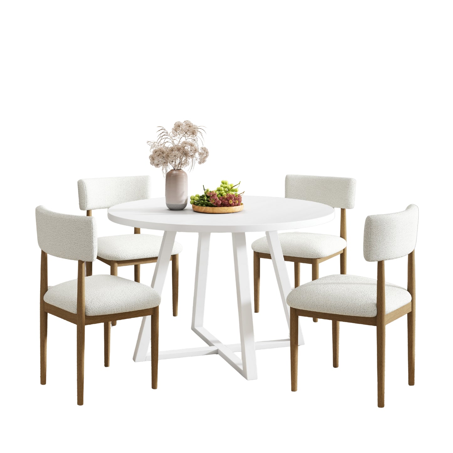 Roundhill Furniture Edo 5-Piece Dining Set, Round Trestle Table and 4 Upholstered Chairs