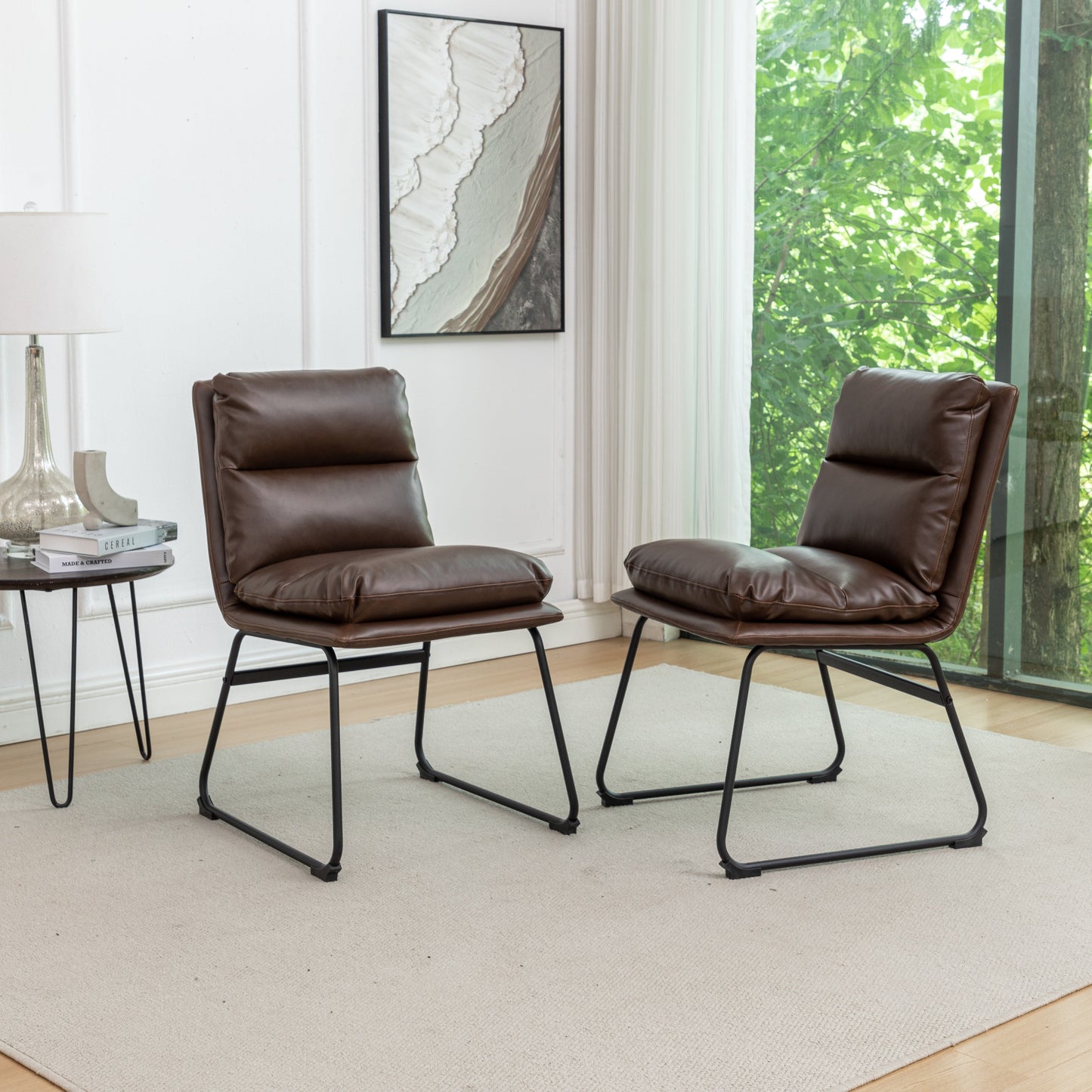 Roundhill Furniture Innes Round Dining Set, Trestle Dining Table with 4 Stylish Chairs, 5-Piece