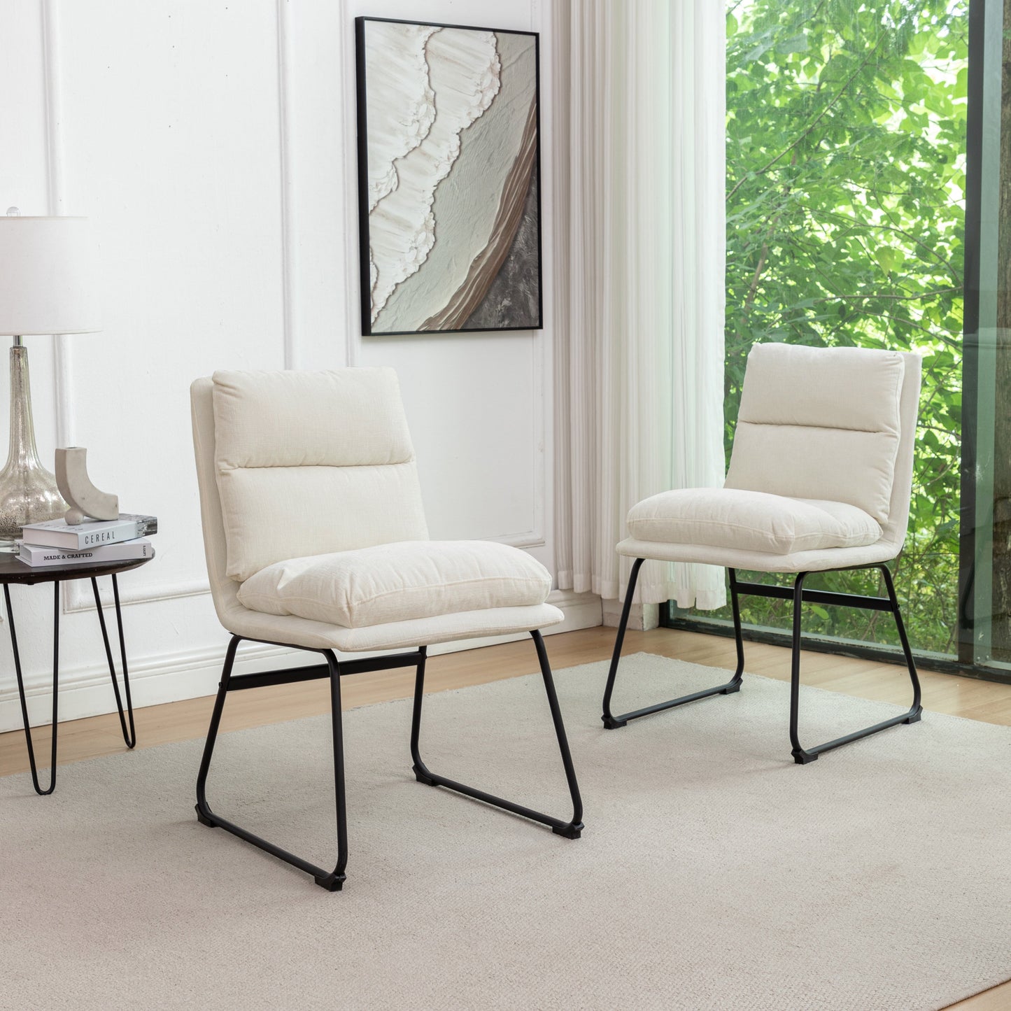 Roundhill Furniture Innes Round Dining Set, Trestle Dining Table with 4 Stylish Chairs, 5-Piece