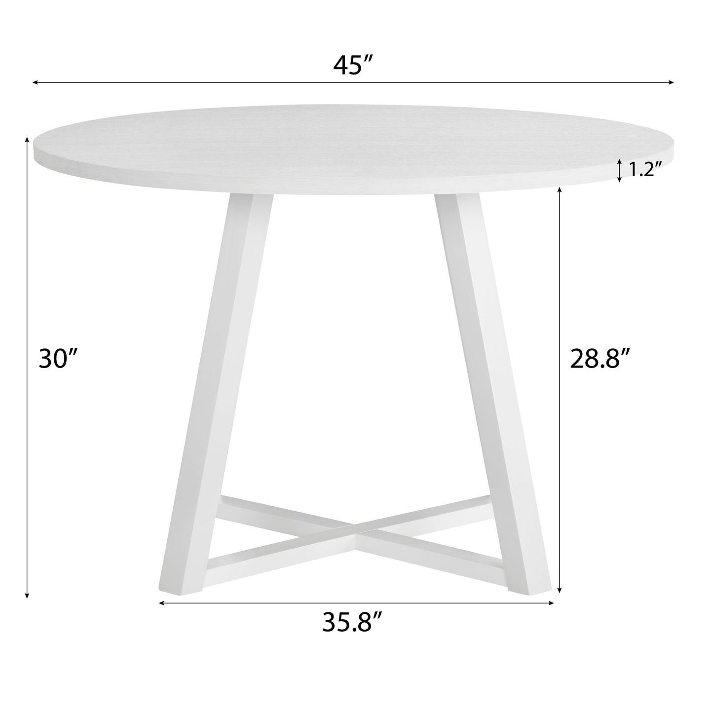 Edo Contemporary Round Dining Table, Trestle Base, White Finish