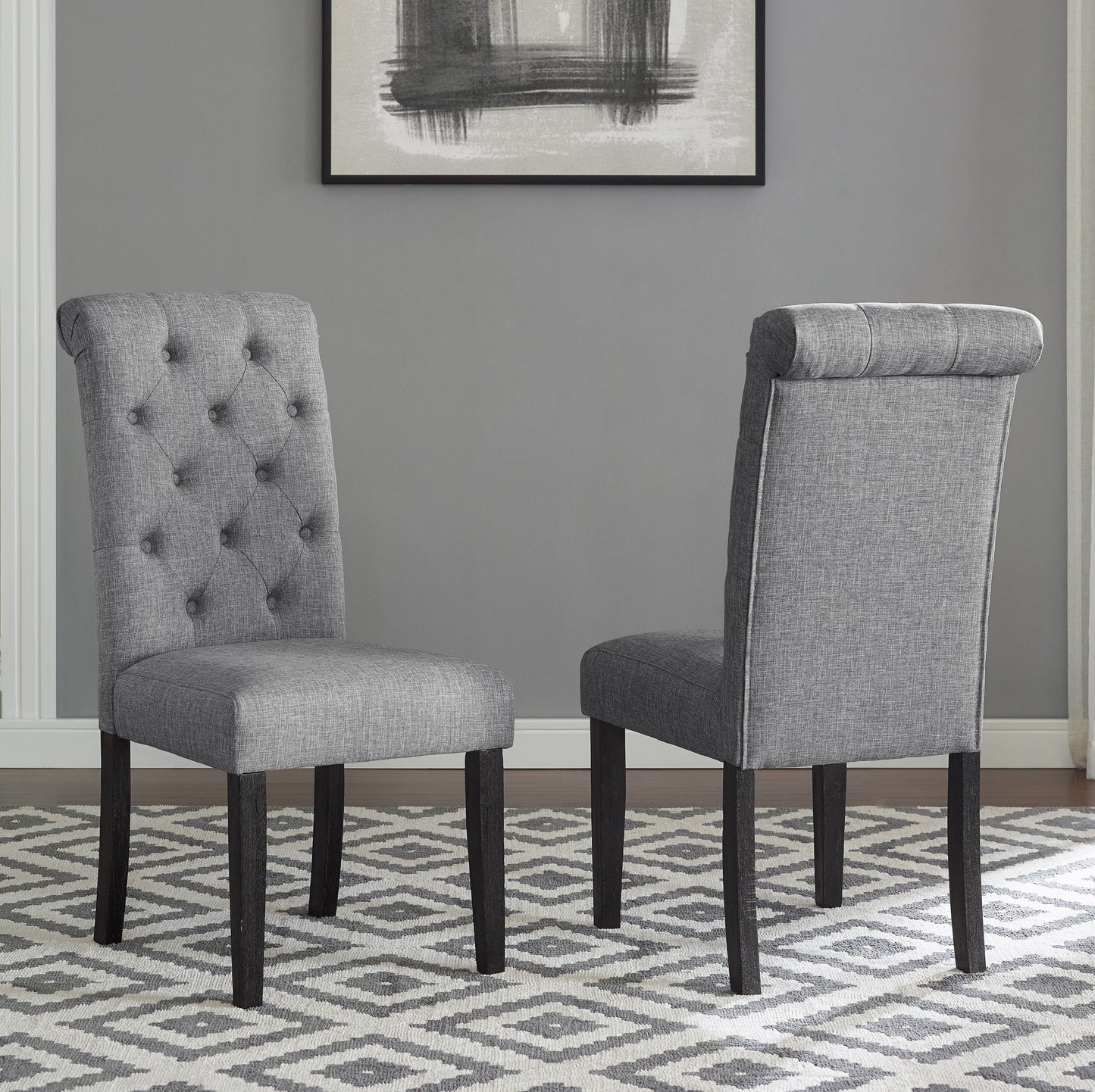 Leviton Antique Black Finished Wood Dining Set, Table with Six Chair, Gray