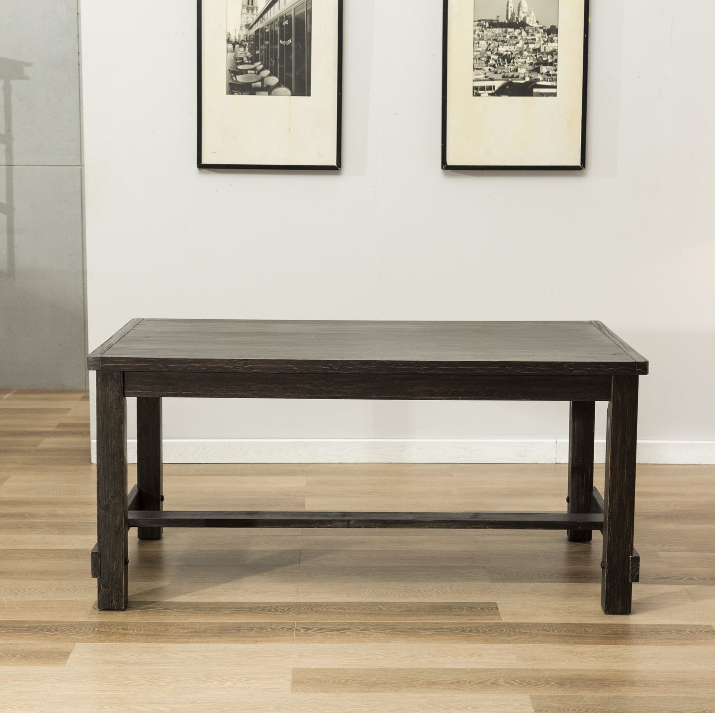 Leviton Antique Black Finished Wood Dining Set, Table with Six Chair, Gray