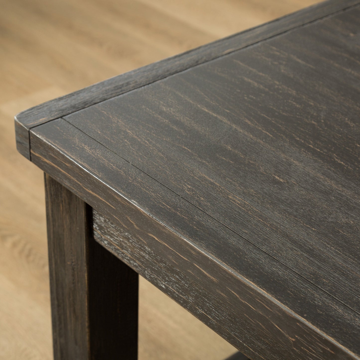 Leviton Antique Black Finished Wood Dining Set, Table with Six Chair, Gray