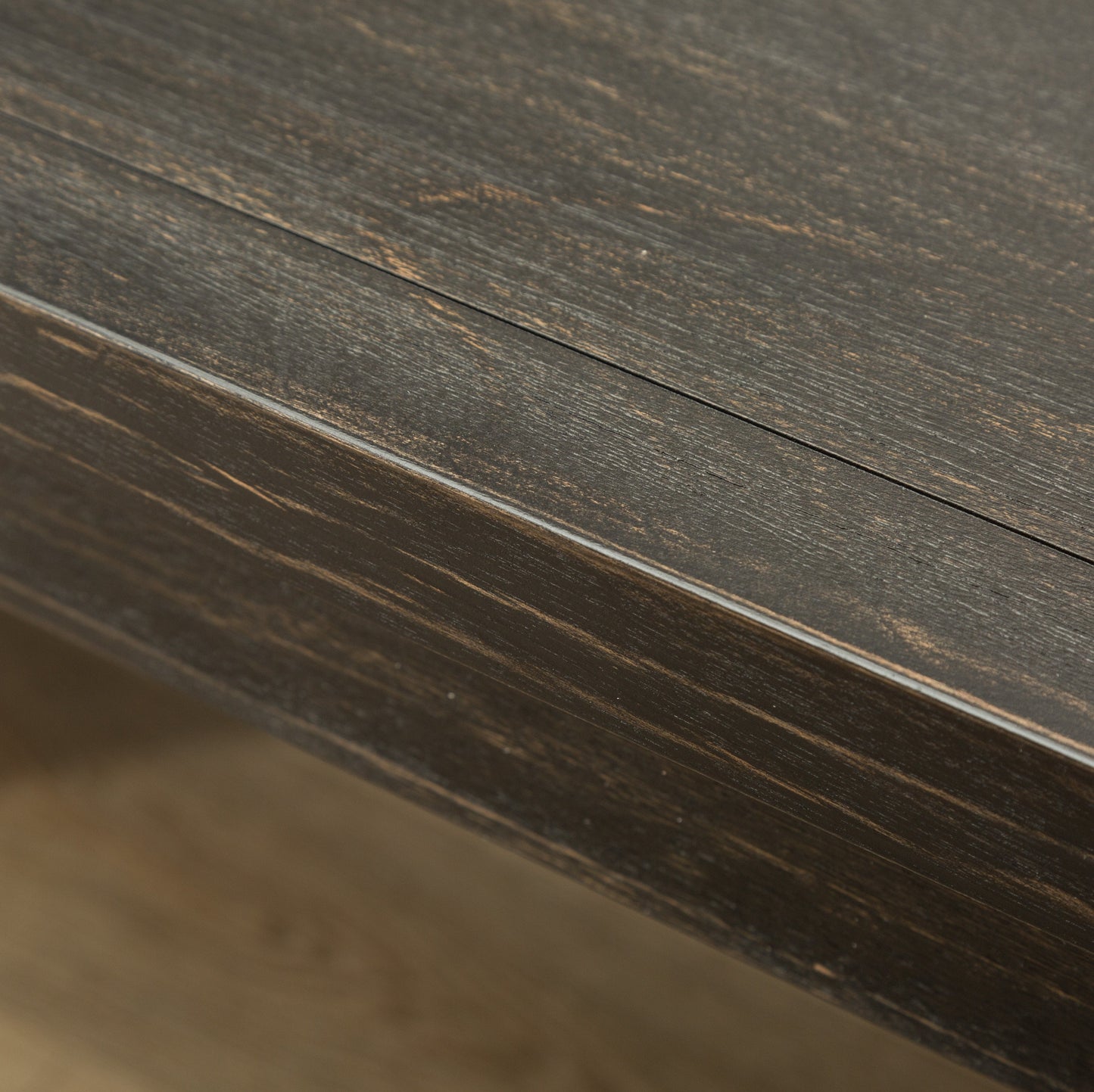 Leviton Antique Black Finished Wood Dining Set, Table with Six Chair, Tan