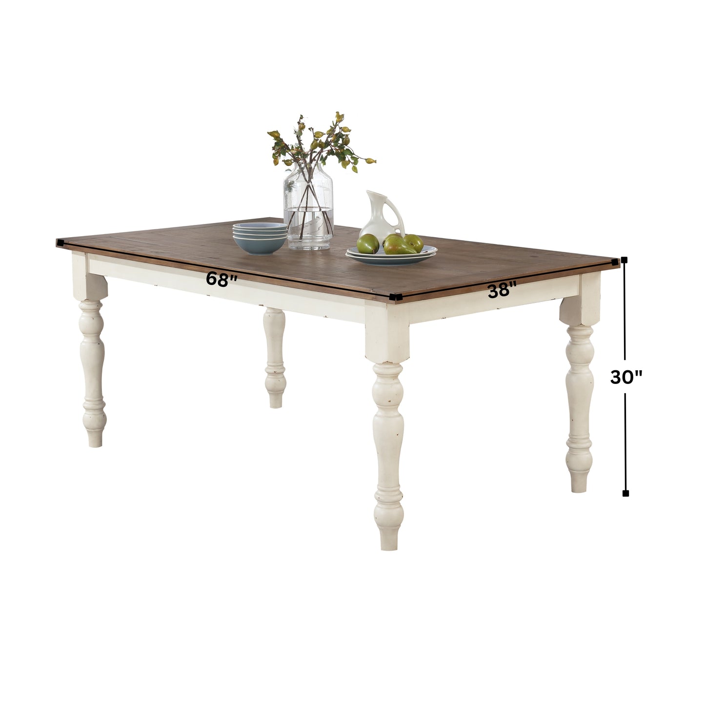 Prato Antique White and Distressed Oak Two-tone Finish Wood Dining Table