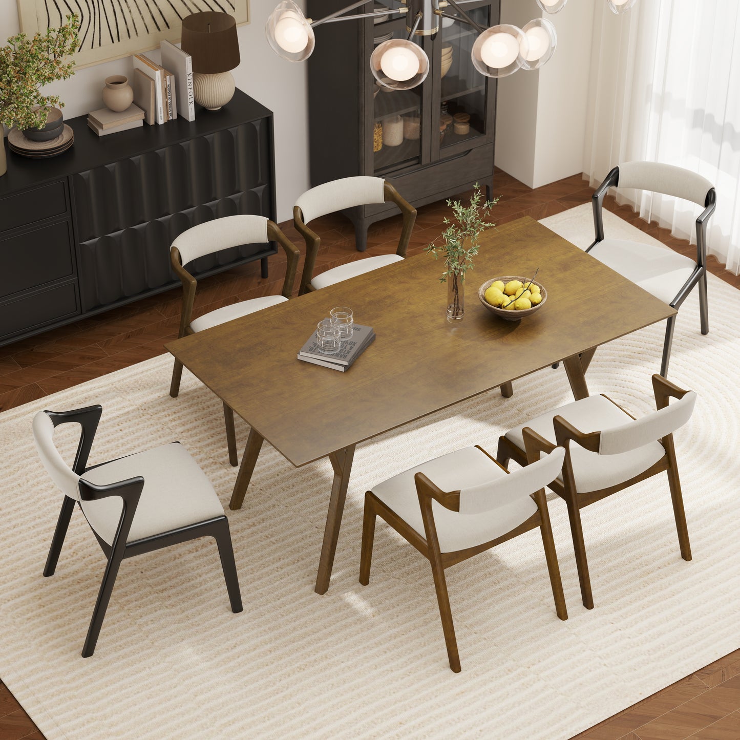 Roundhill Furniture Lavin Modern 5-Piece Dining Set, Dining Table with 2 Walnut and 2 Black Chairs