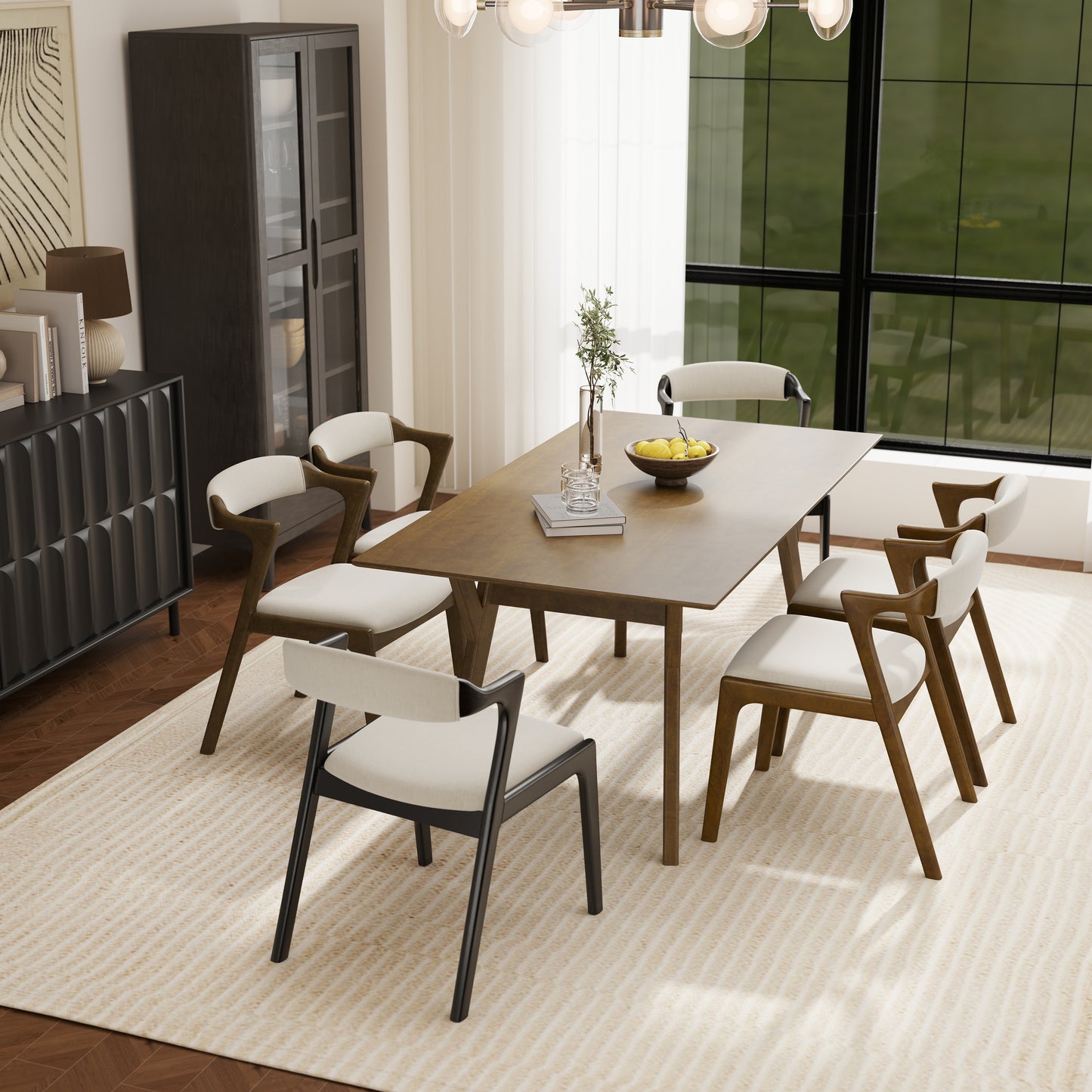 Roundhill Furniture Lavin Modern 5-Piece Dining Set, Dining Table with 2 Walnut and 2 Black Chairs